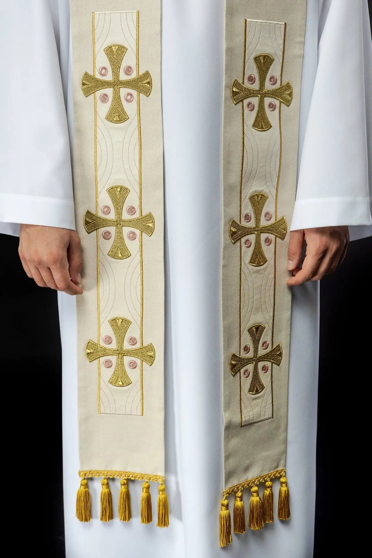 Embroidered stole with ecru crosses