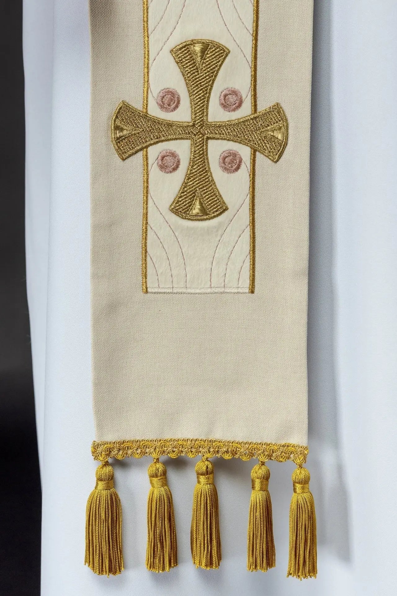 Embroidered stole with ecru crosses