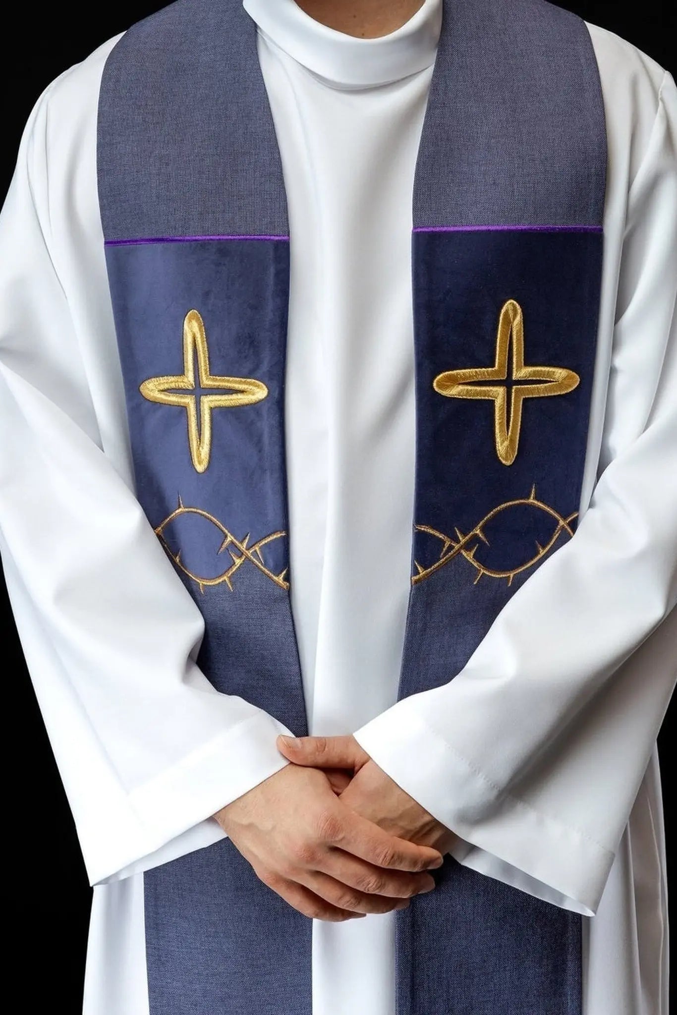 Étole brodée de l'Avent avec croix violette