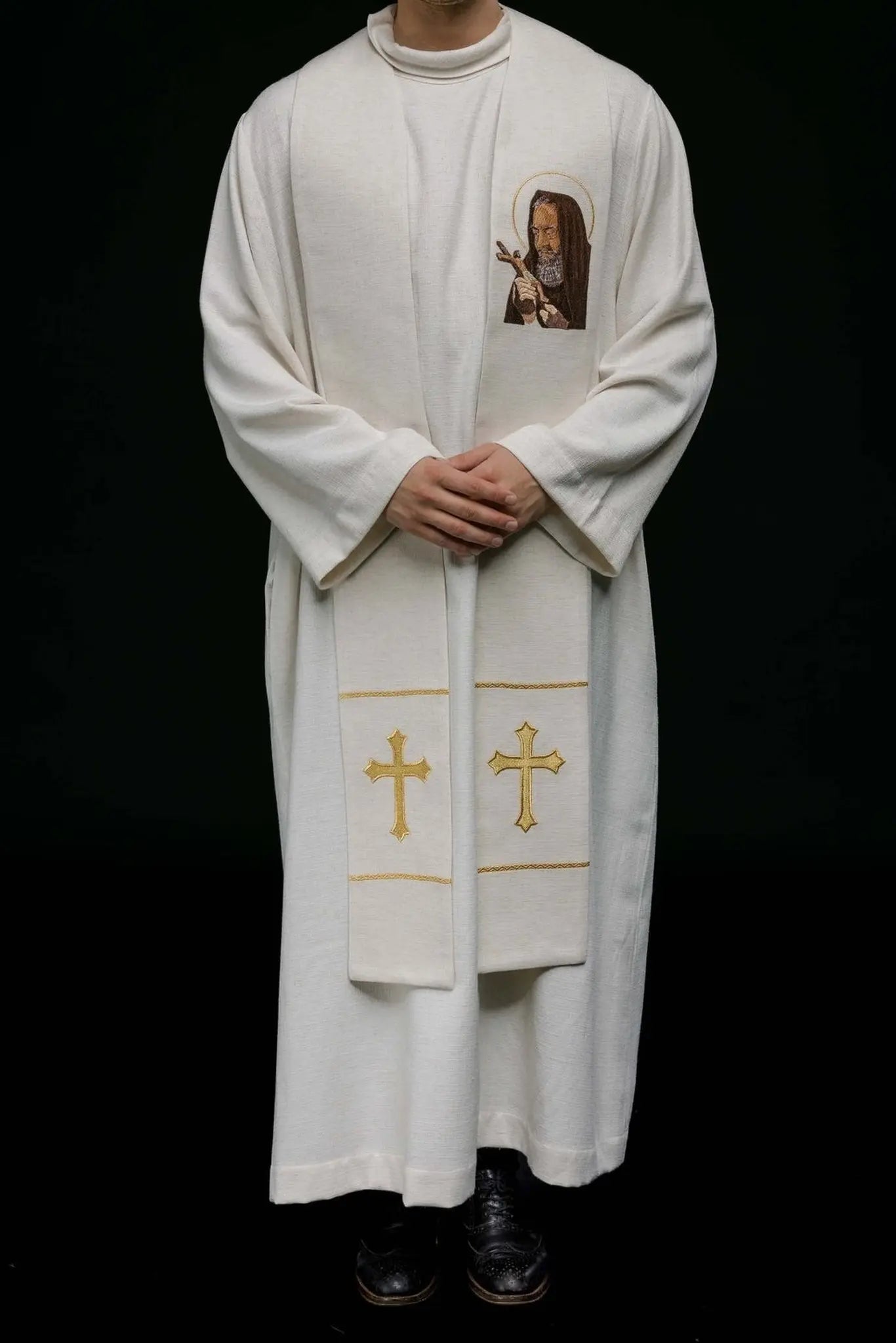 Étole brodée avec l'image de Padre Pio
