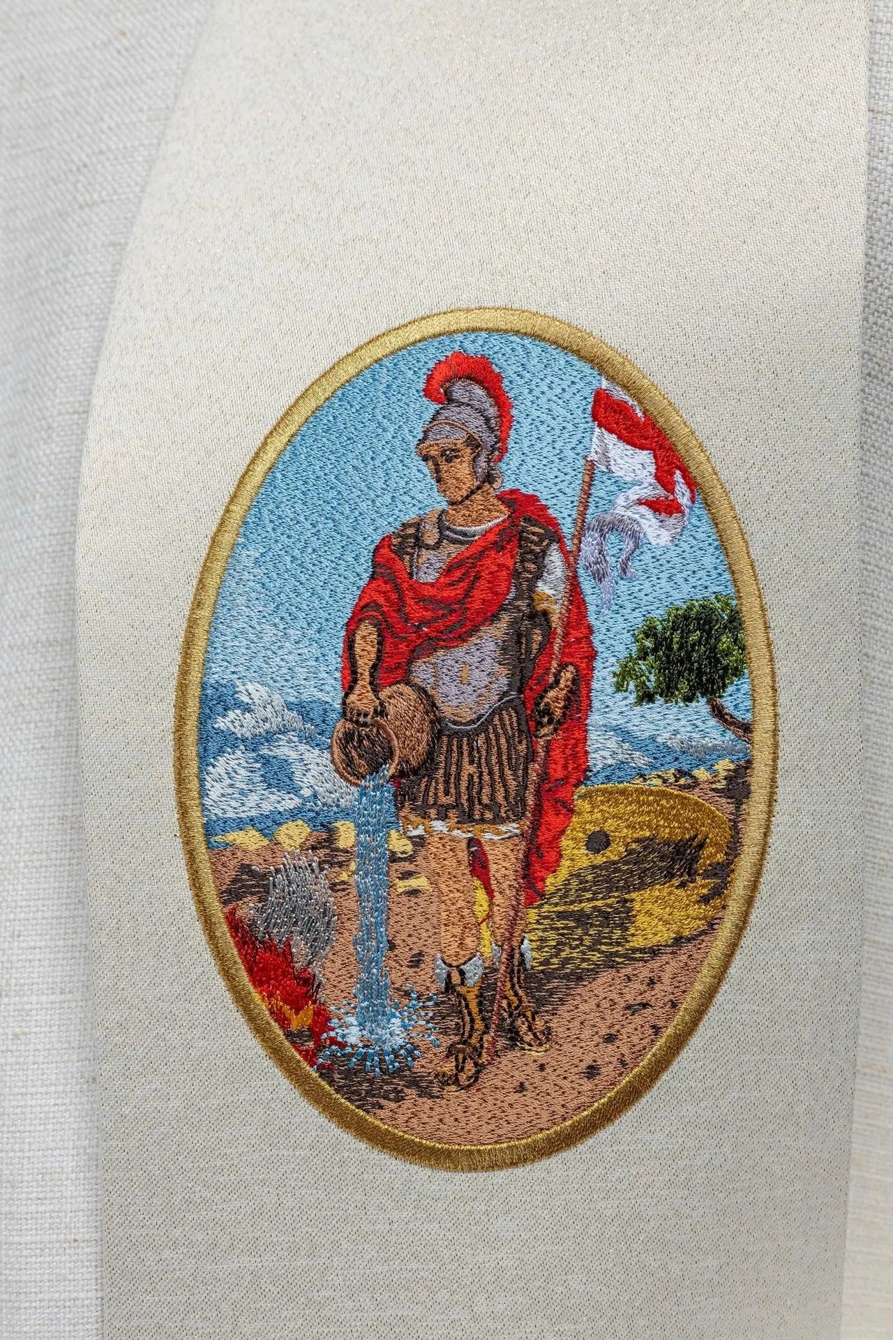 Embroidered Stole Featuring the Image of Saint Florian