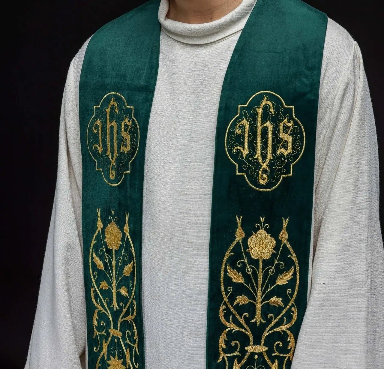 Green Embroidered Stole with IHS