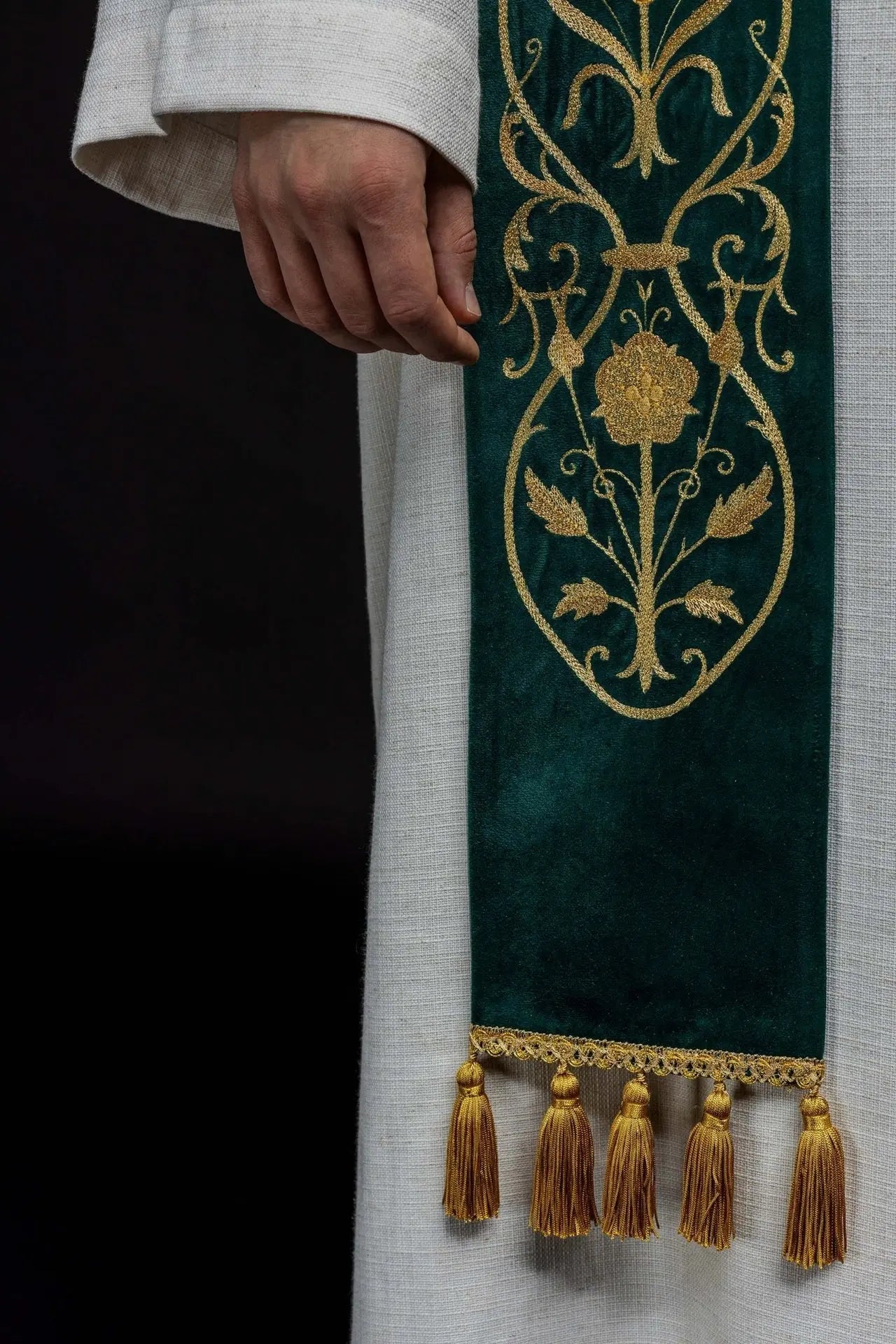 Green Embroidered Stole with IHS