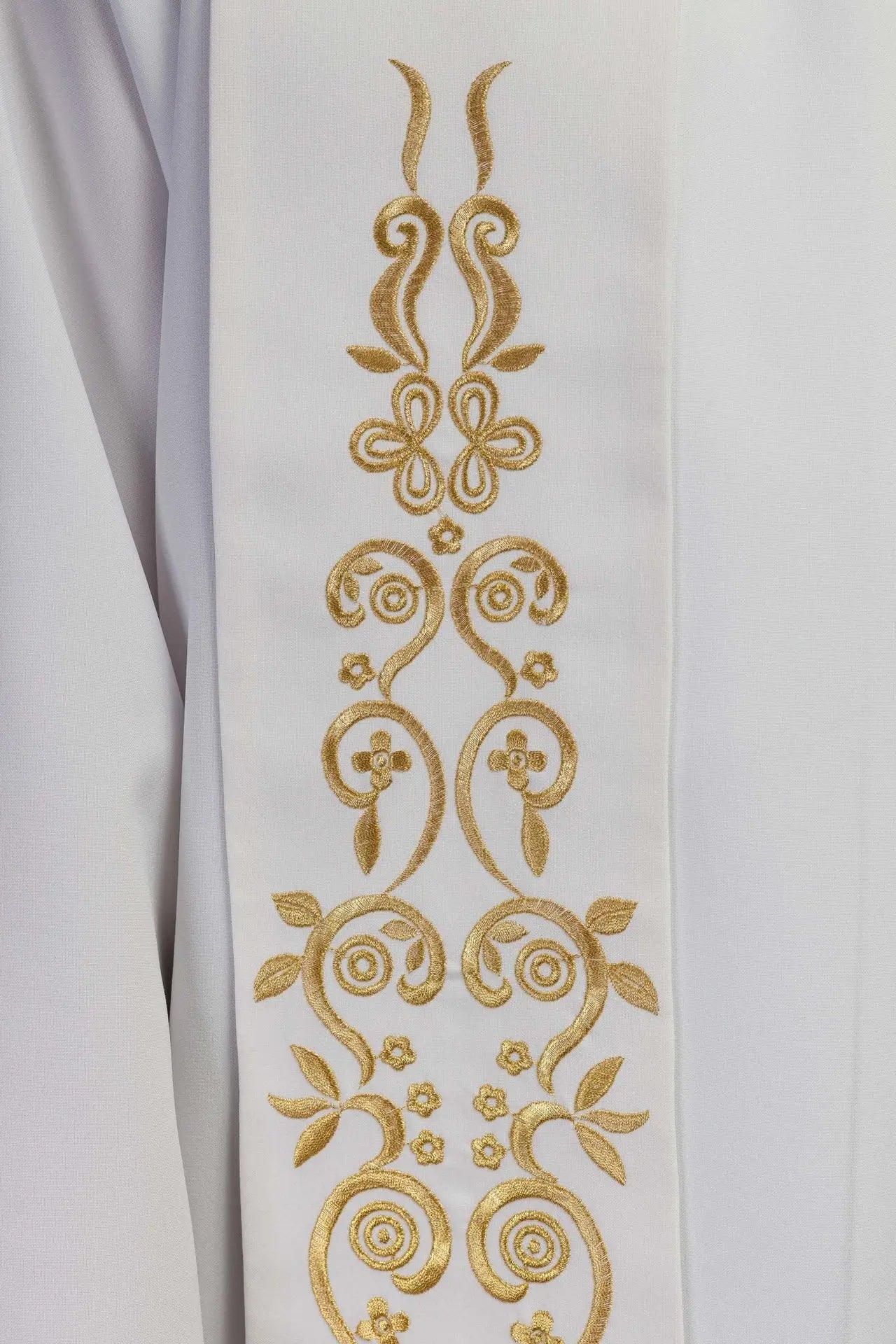 Priest's stole white embroidered Marian motif with crown