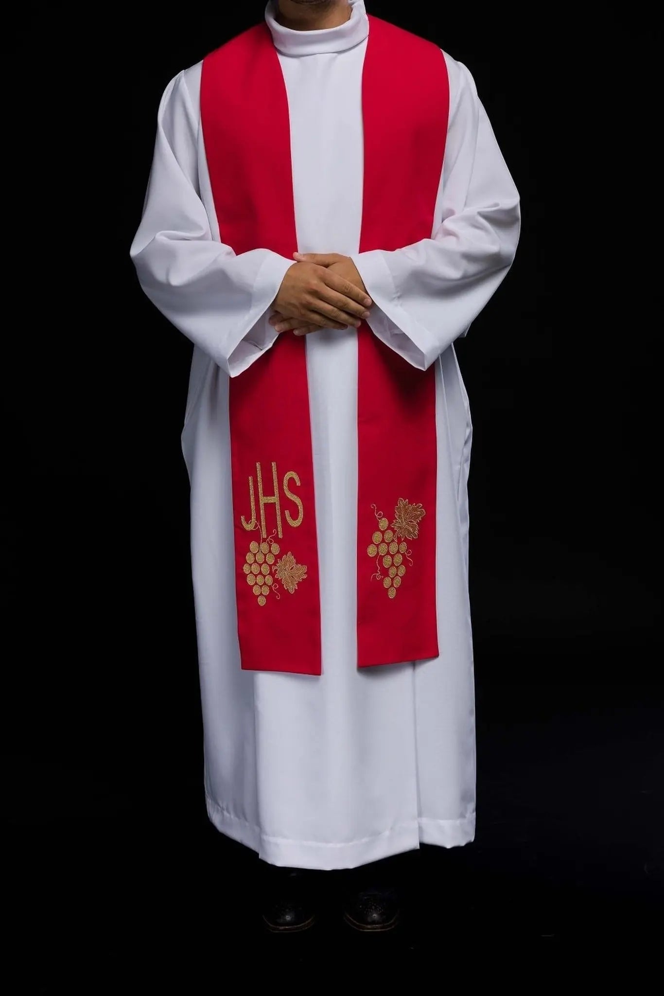 Priest's stole red embroidered IHS with grapes
