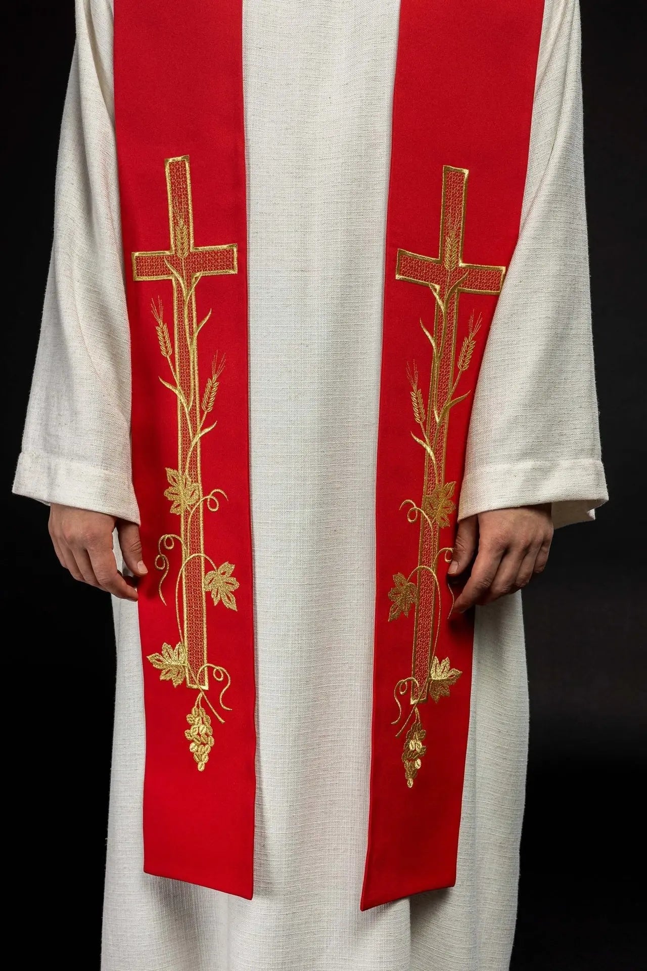Priest's stole red embroidered Cross