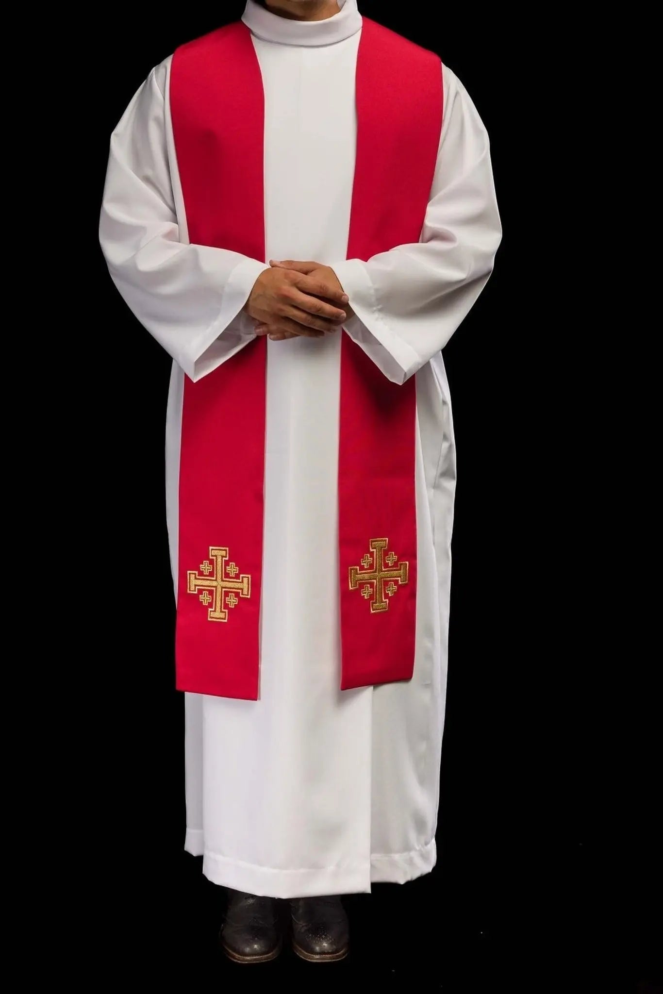 Priestly stole red embroidered Jerusalem Cross