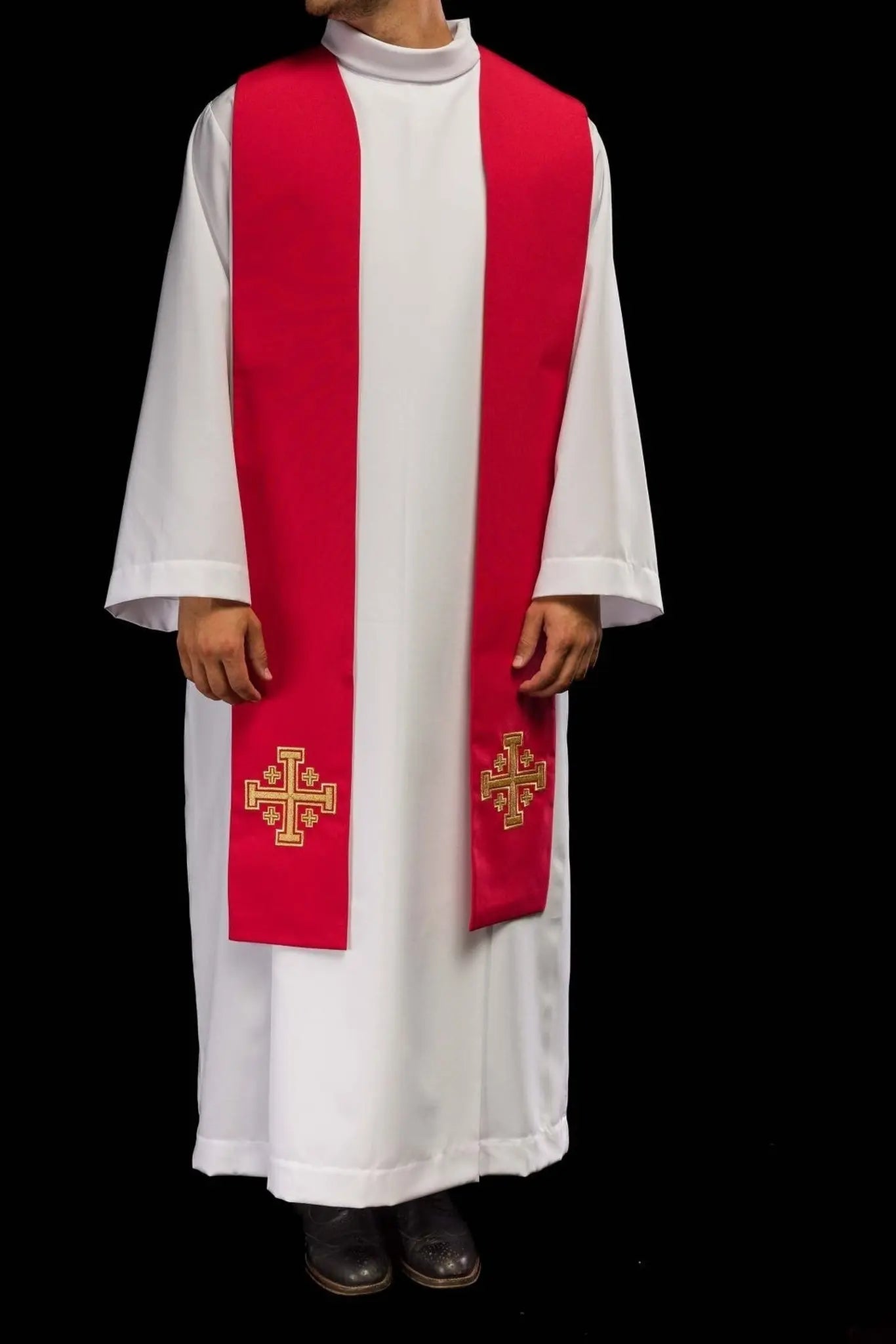 Priestly stole red embroidered Jerusalem Cross