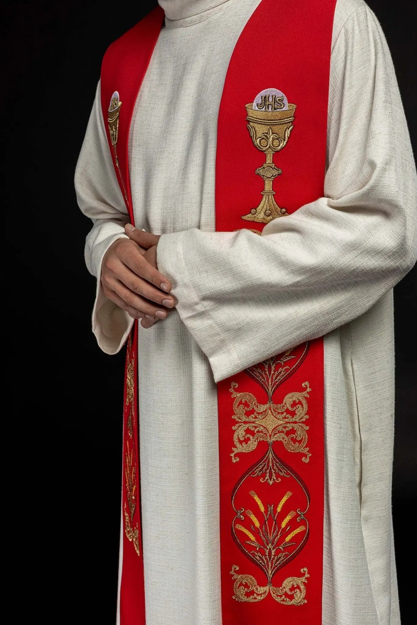 Priest's stole red chalice IHS