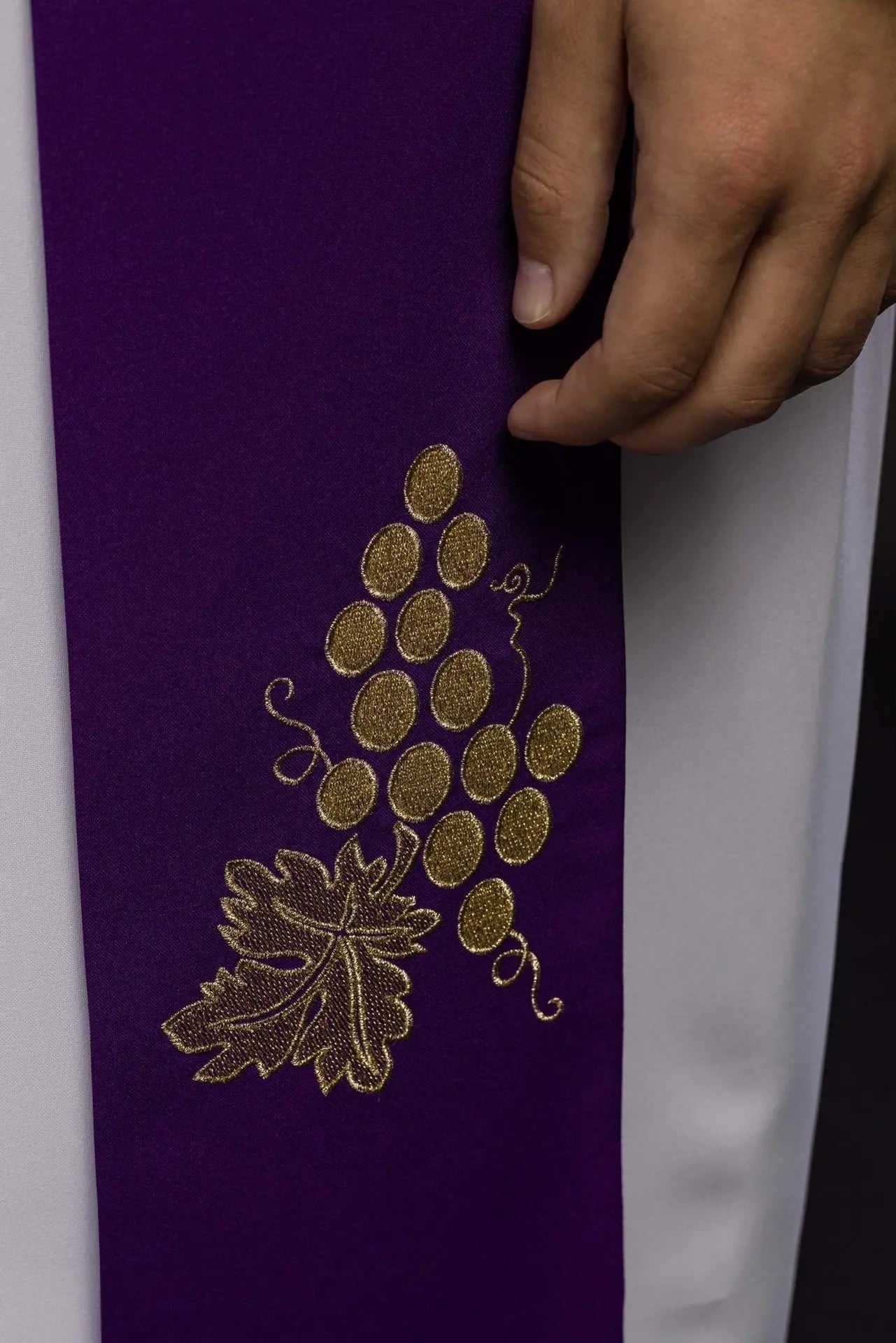 Priest's stole purple embroidered IHS with grapes
