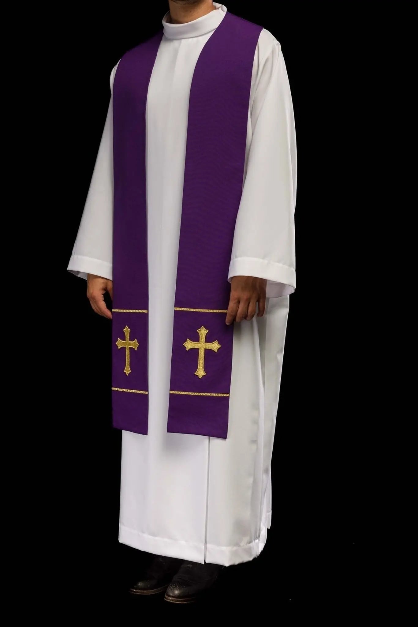 Étole violette de prêtre brodée Croix
