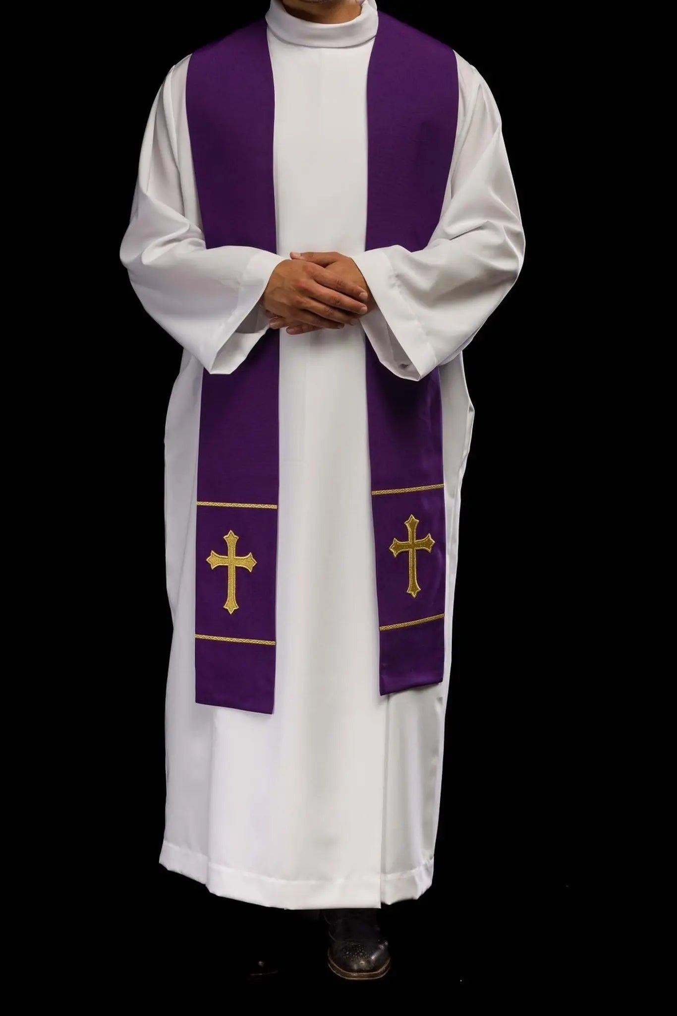 Étole violette de prêtre brodée Croix