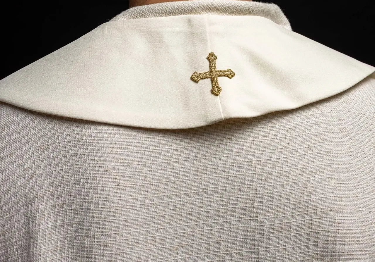 Étole de prêtre brodée Alpha et Omega écrue