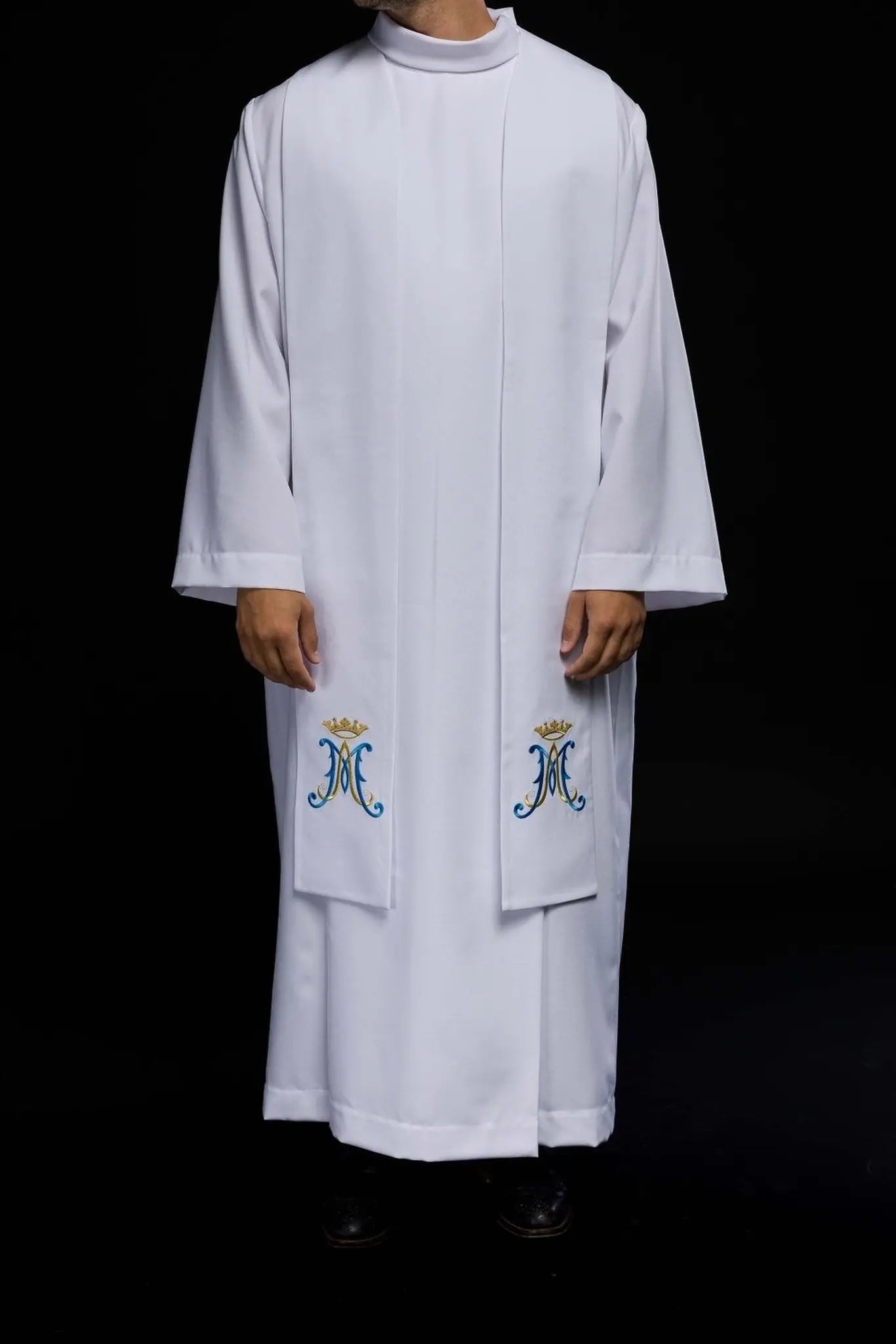 Étola blanche mariale brodée pour prêtre