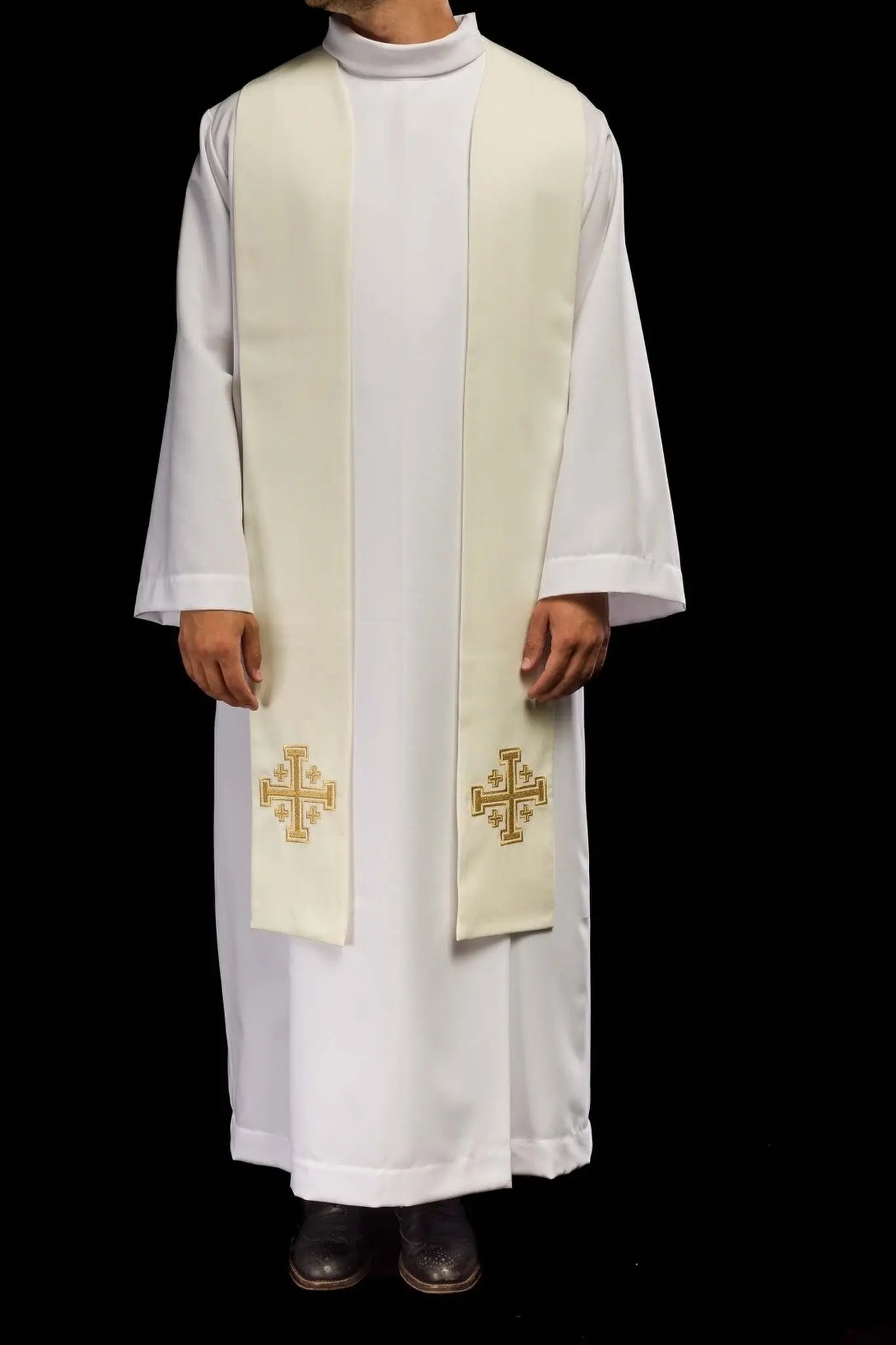 Étole sacerdotale brodée Croix de Jérusalem écrue