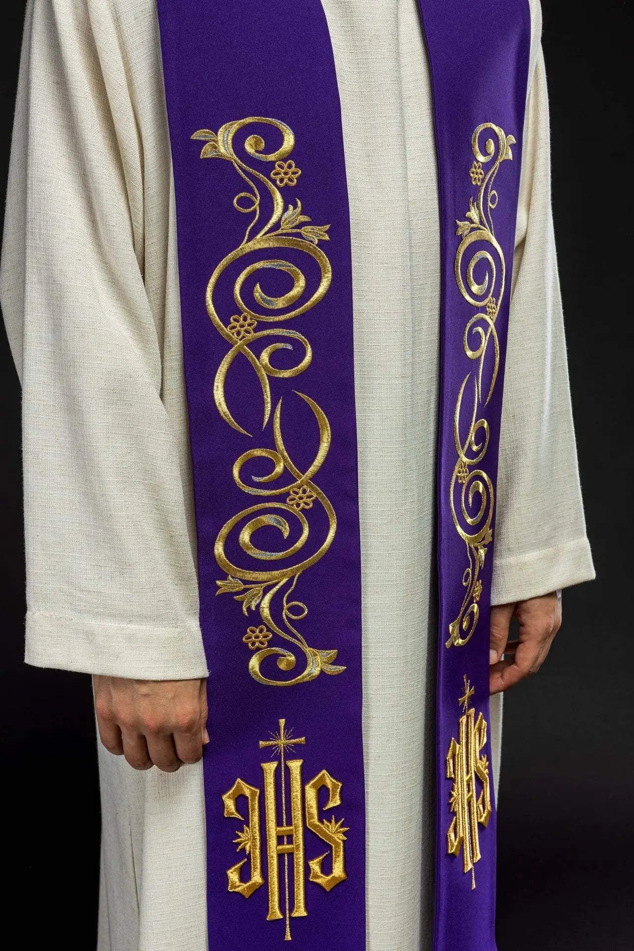 Embroidered priest's stole IHS Purple