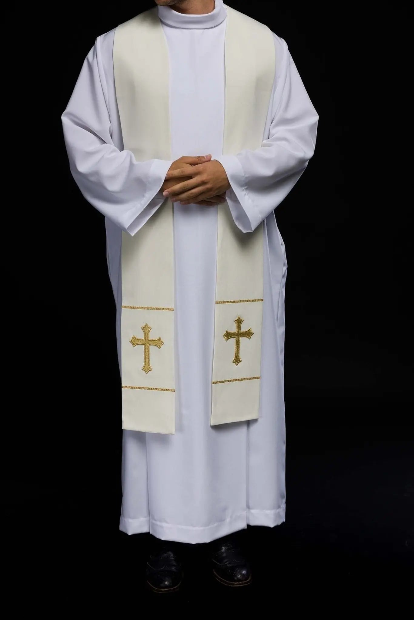 Embroidered priest's stole Cross ecru