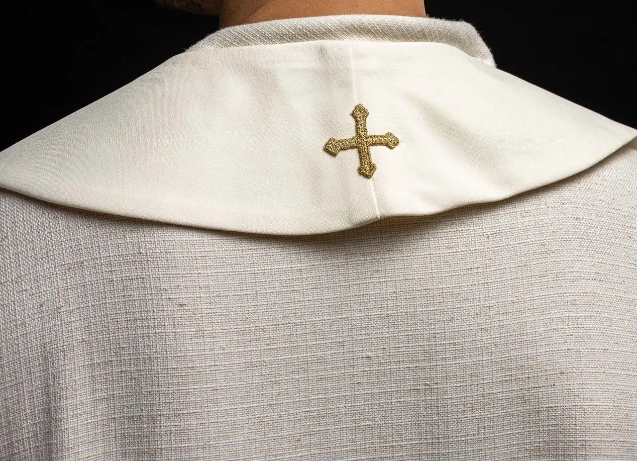 Embroidered priest's stole Cross and IHS ecru