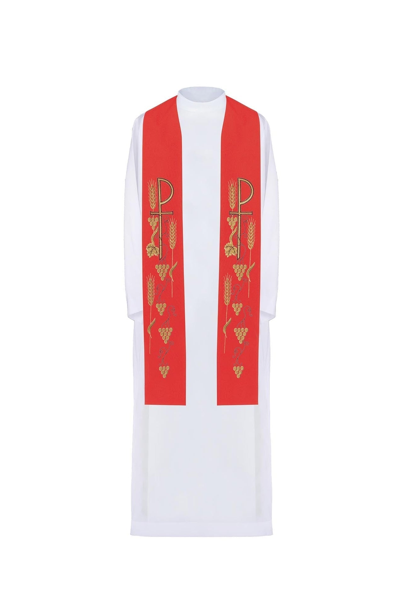 Stuła kapłańska haftowana krzyż z winogronami Czerwona