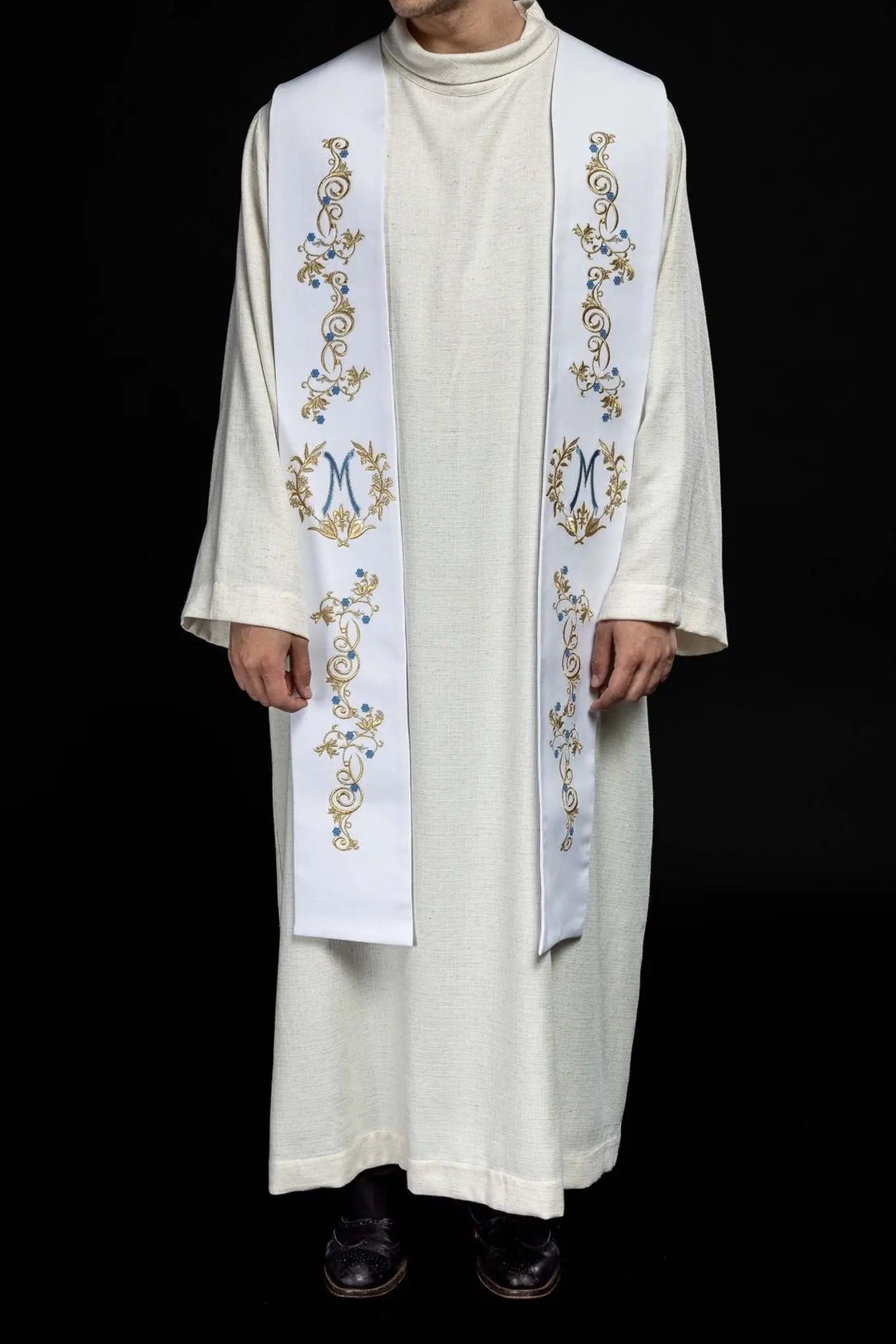 Embroidered Marian priest's stole White