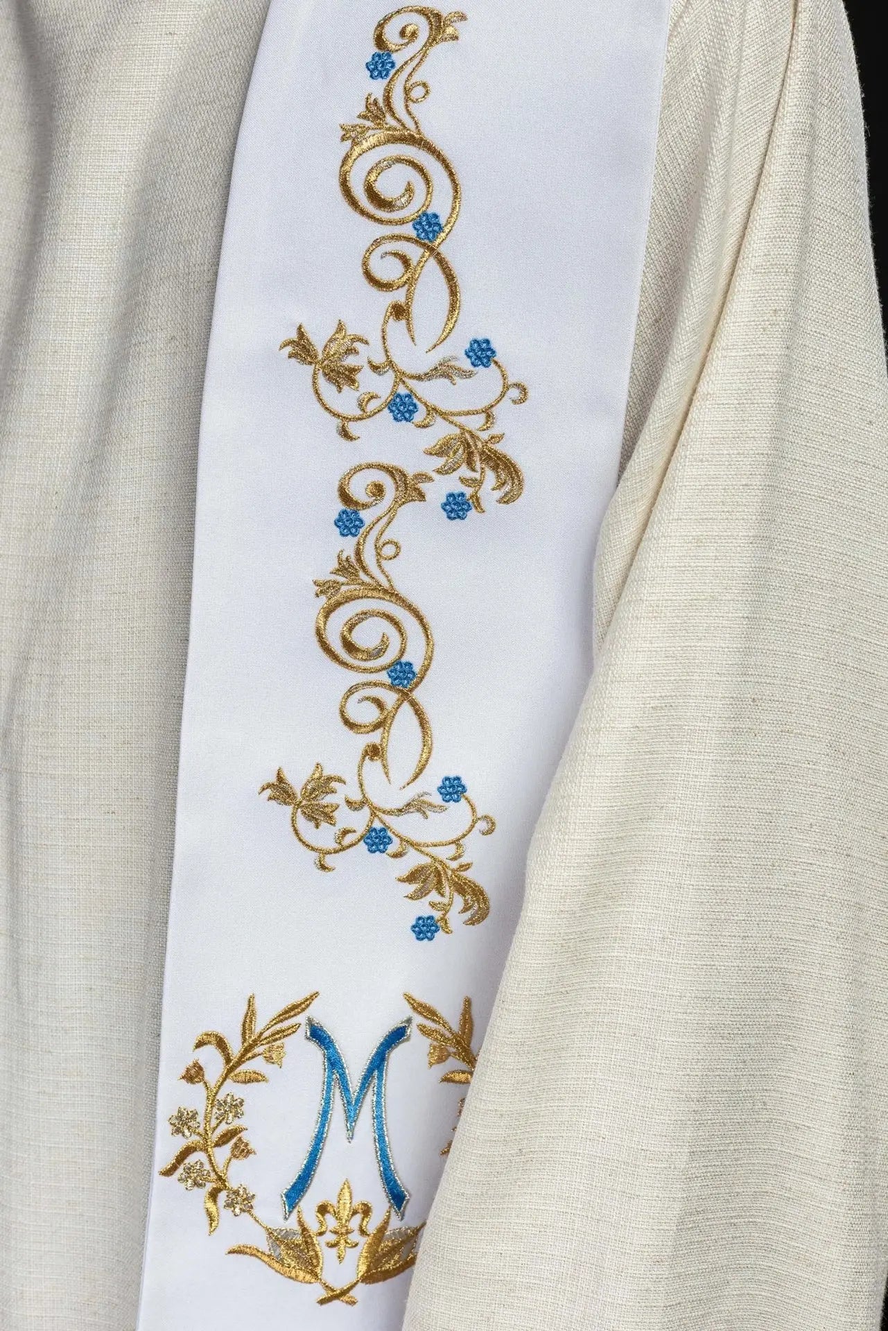 Embroidered Marian priest's stole White
