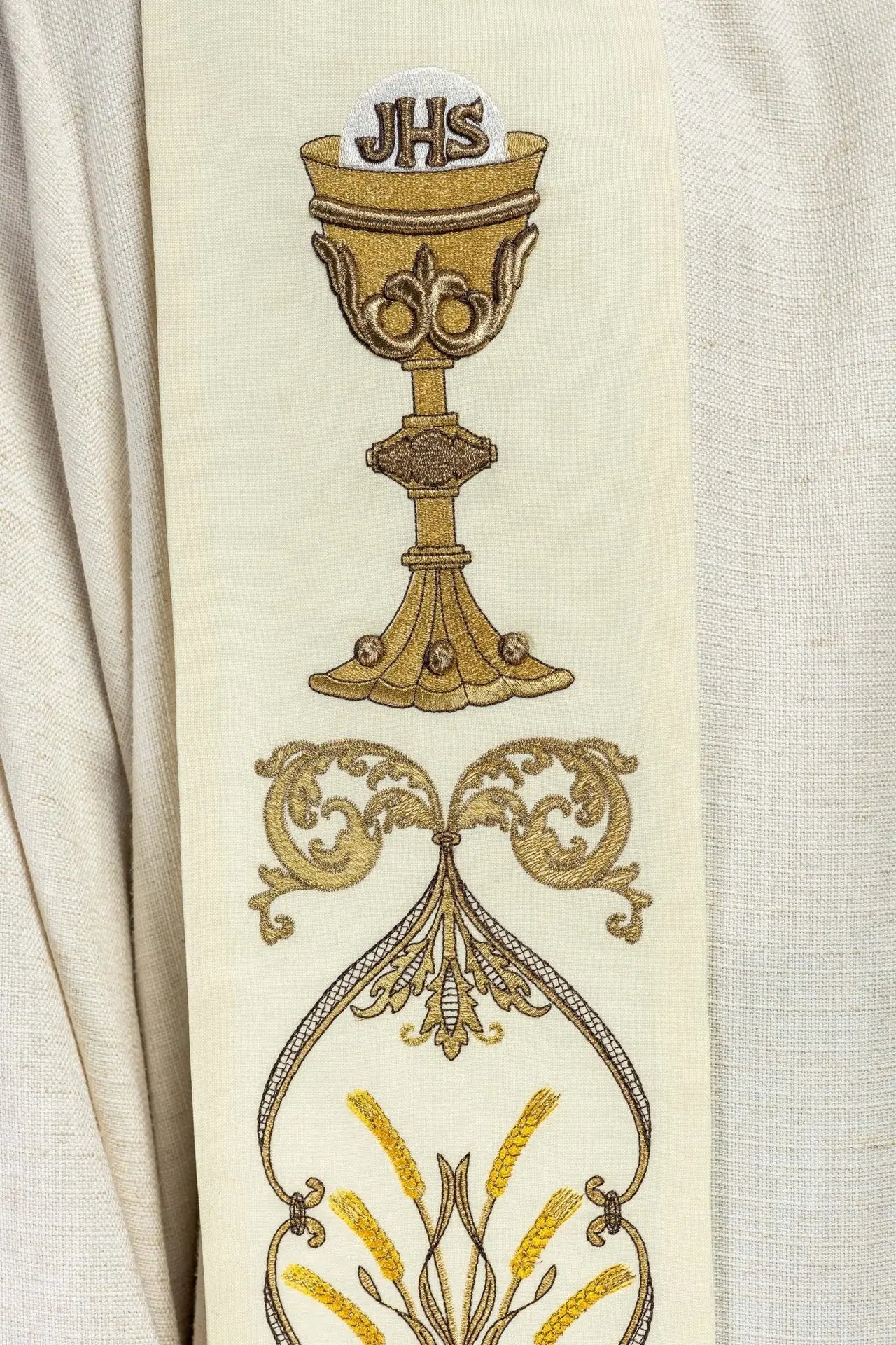 Priest's stole chalice IHS ecru