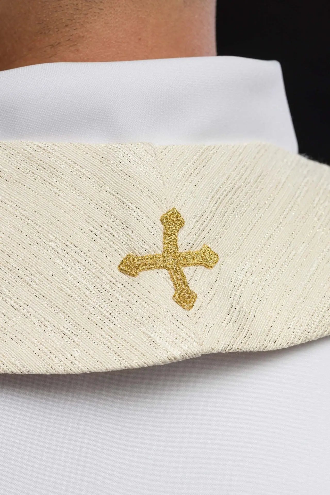 Priest's stole with embroidered IHS and Eucharistic chalice ecru