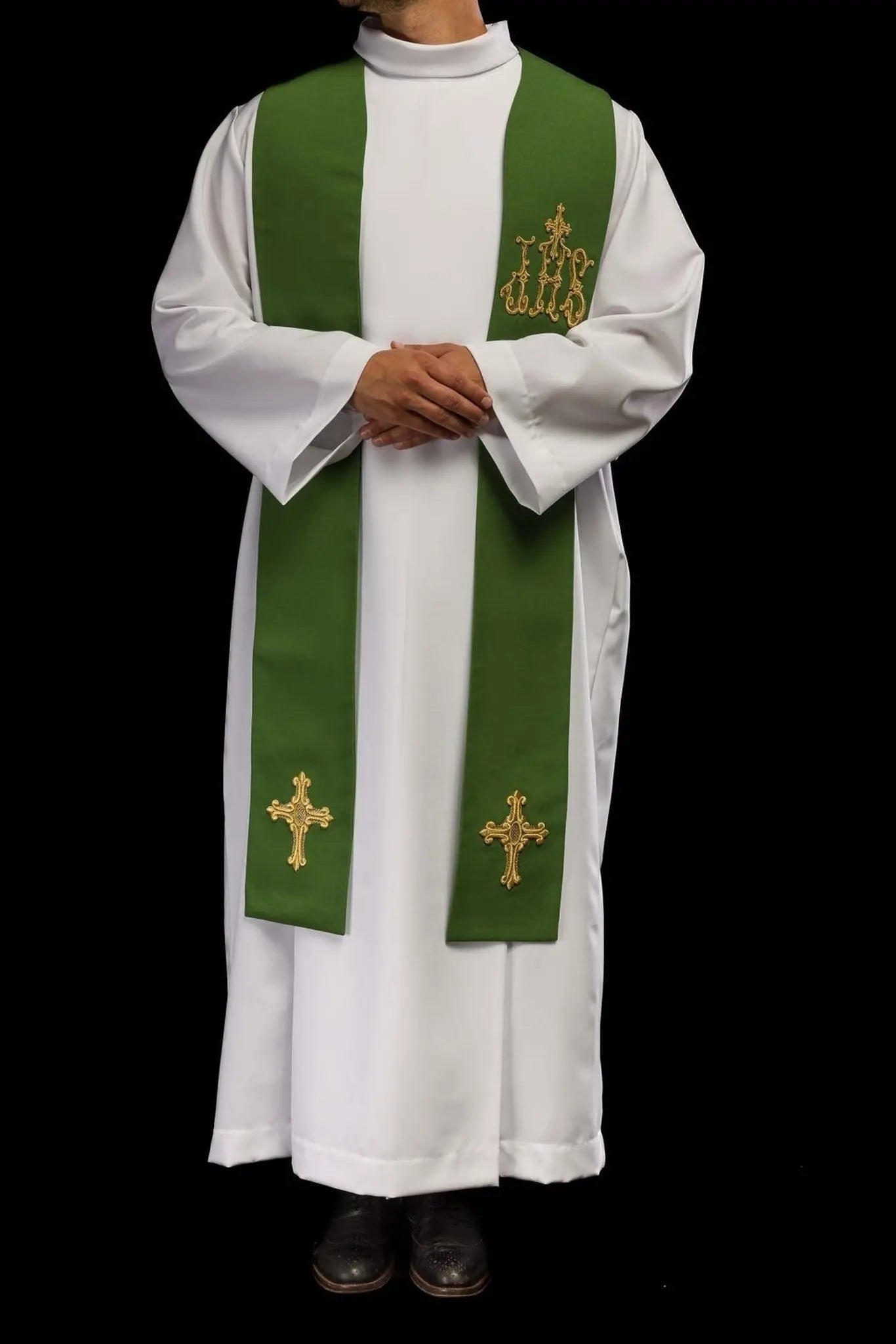 Étola verte de prêtre brodée avec croix et IHS verte