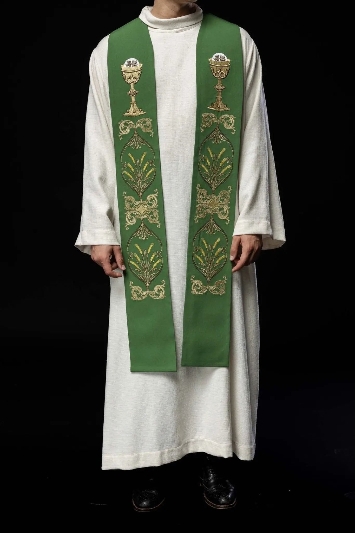 Étola verte de prêtre IHS calice