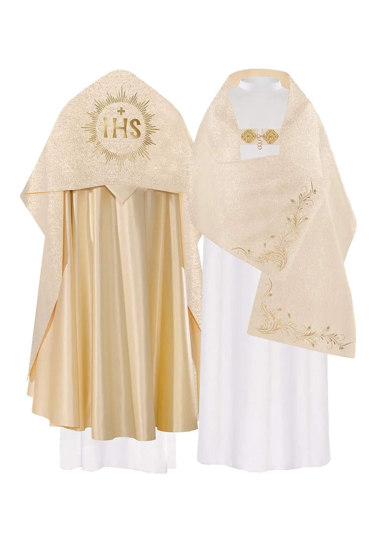 Voile liturgique brodé avec motif IHS en or