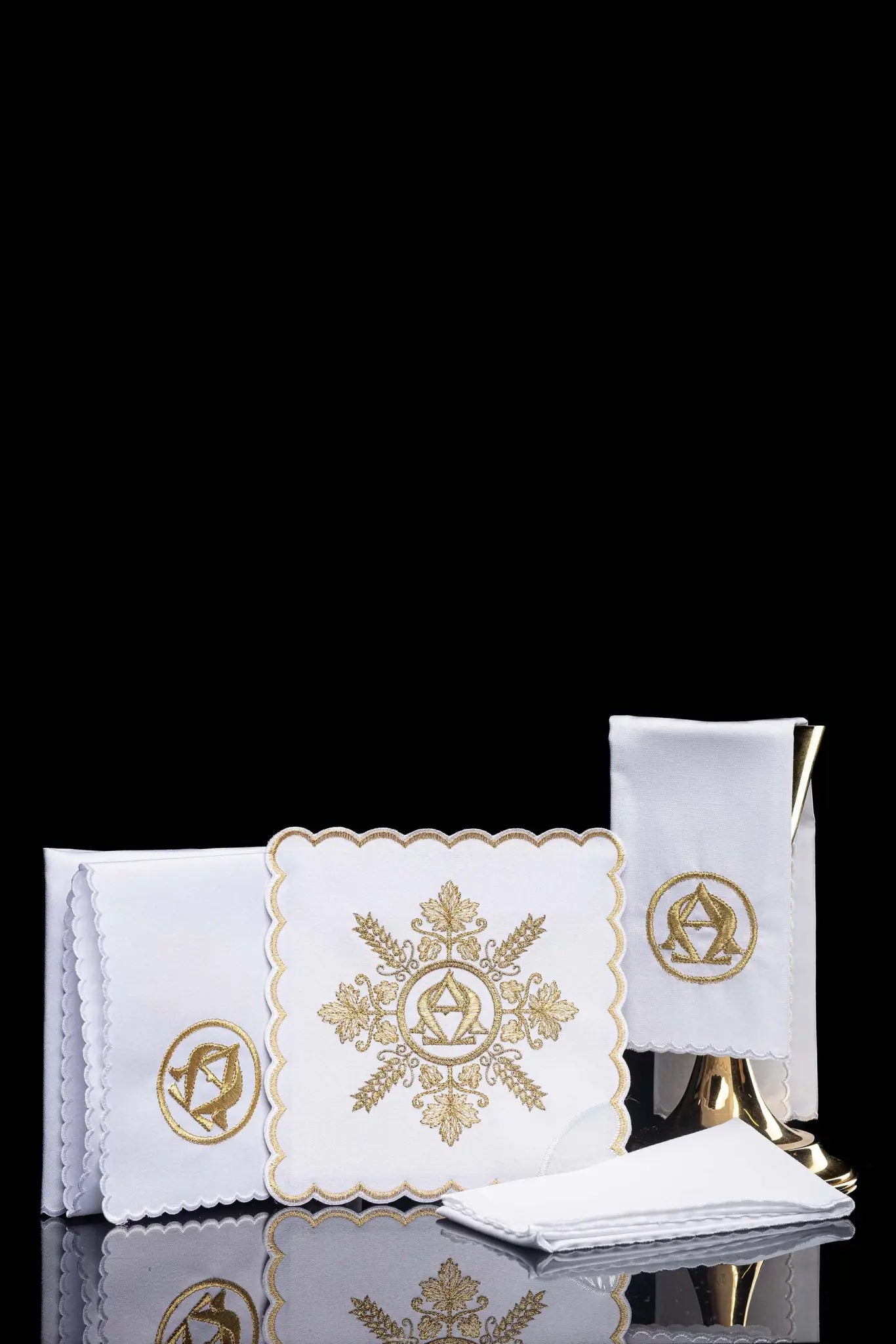 White Chalice Linen Set with Alpha and Omega Embroidery - HAFTINA ATELIER