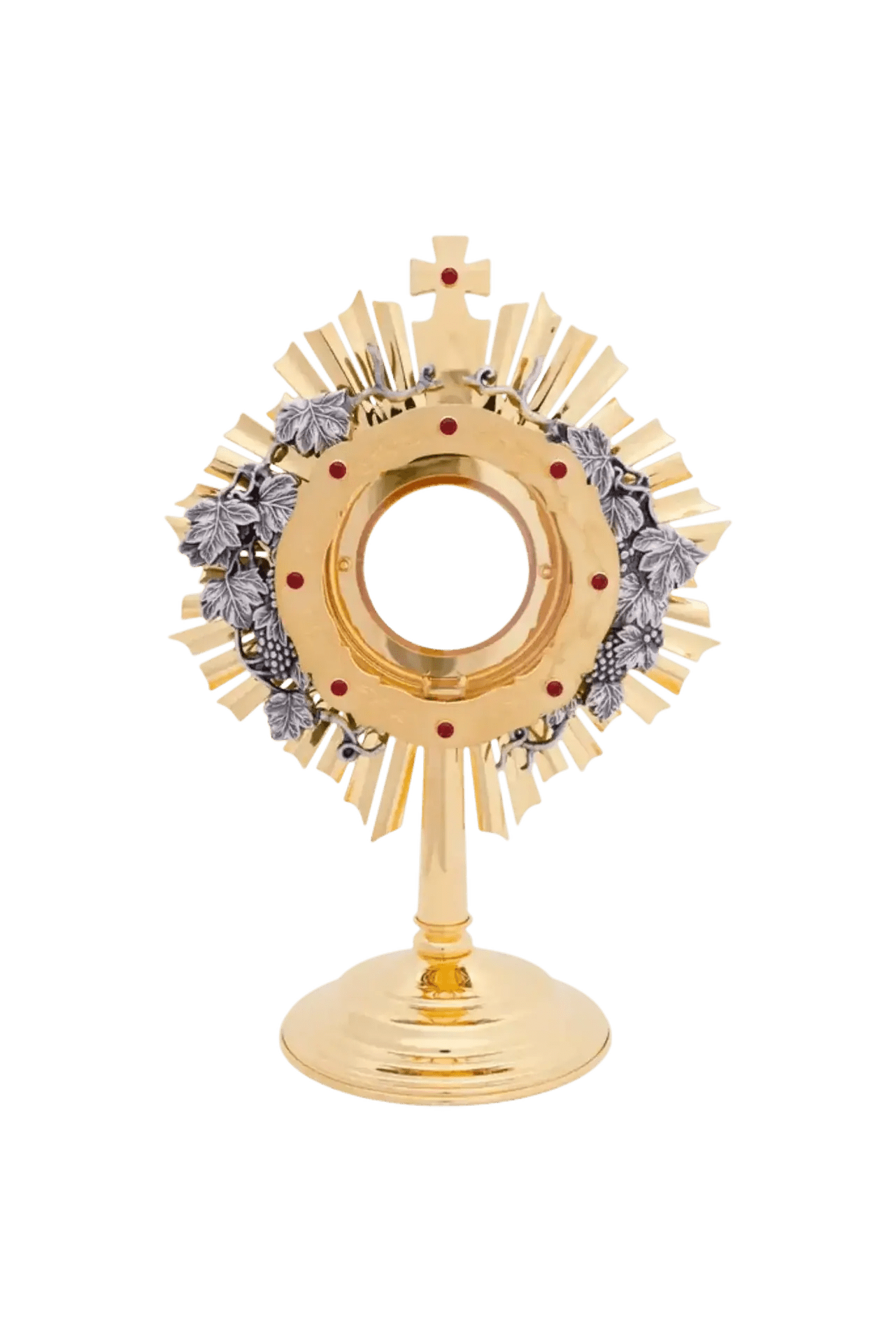 Monstrance en laiton plaqué or avec motif de vigne