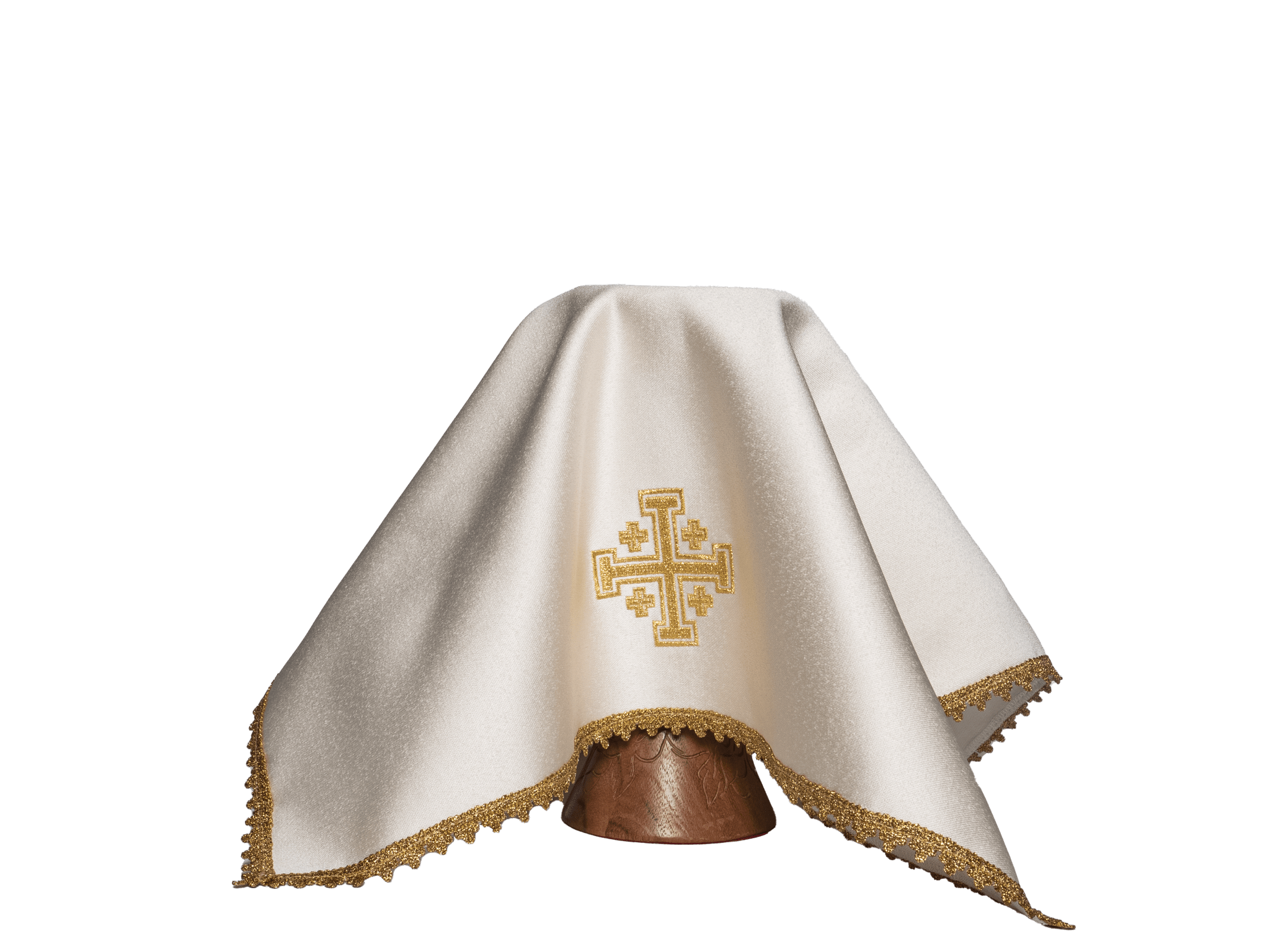 Zestaw czterech welonów na kielich z haftem Krzyża Jerozolimskiego