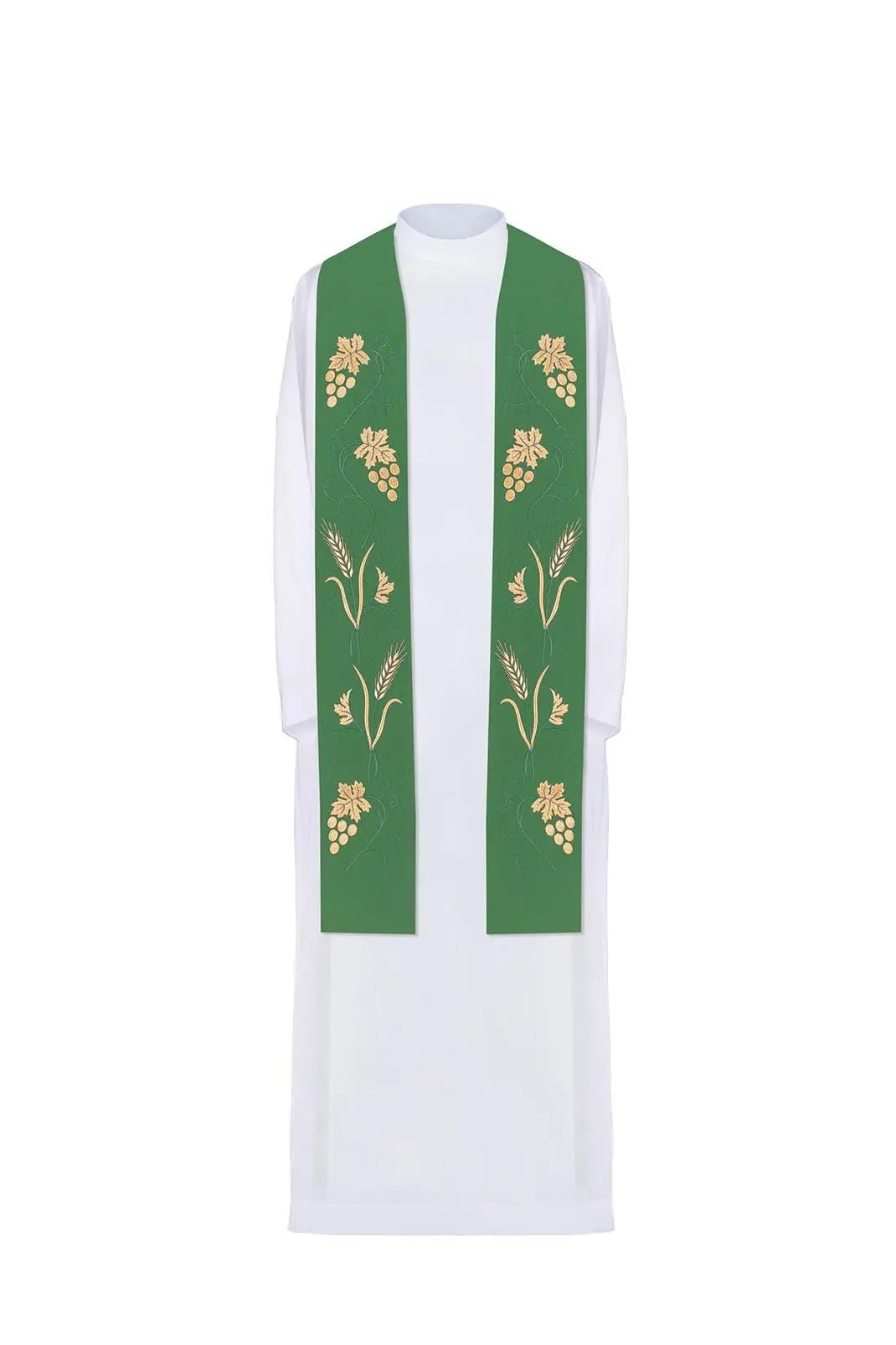 Étola verte de prêtre avec riche broderie de raisins et d'épis