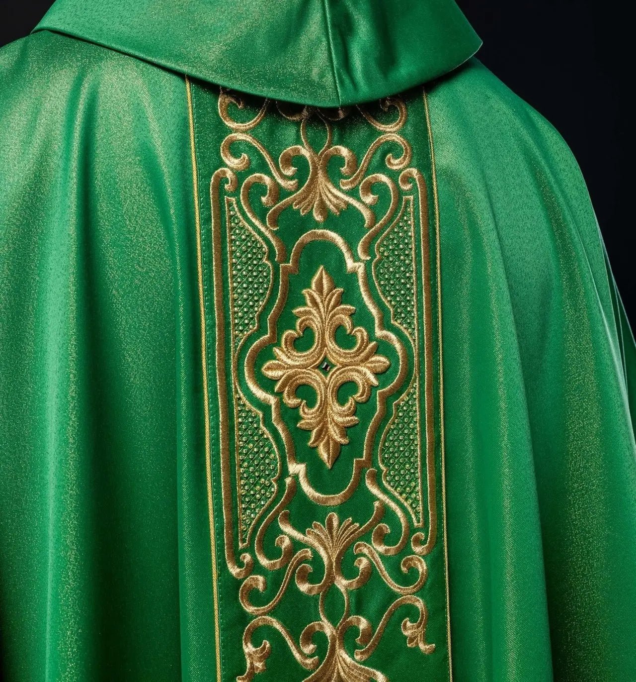 Chasuble verte richement brodée lustre