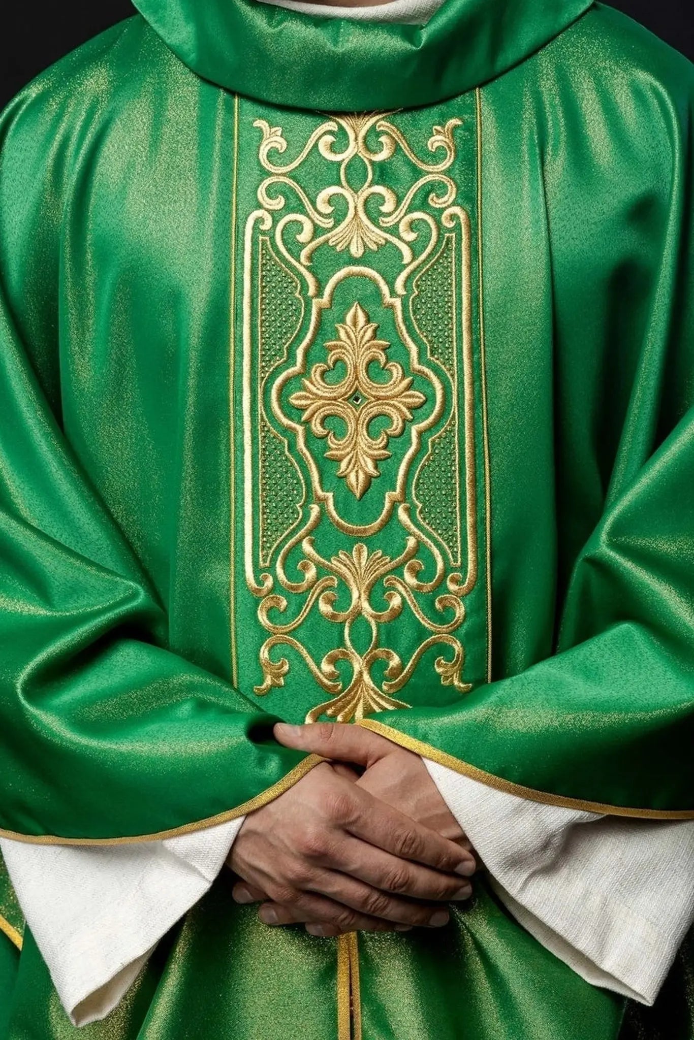 Chasuble verte richement brodée lustre
