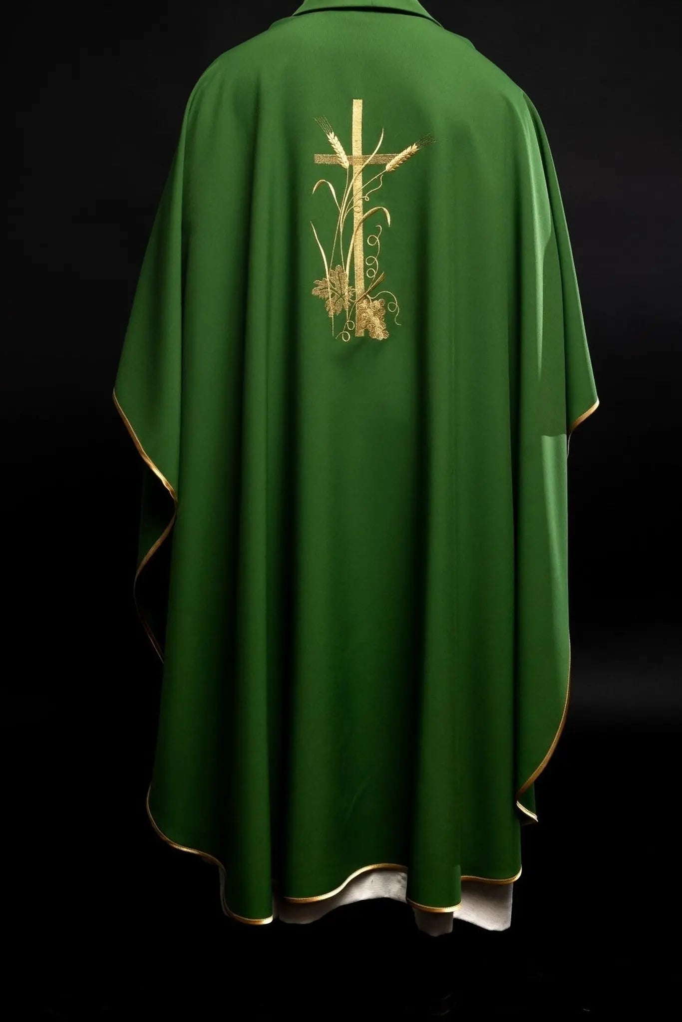 Green chasuble with gold cross embroidery