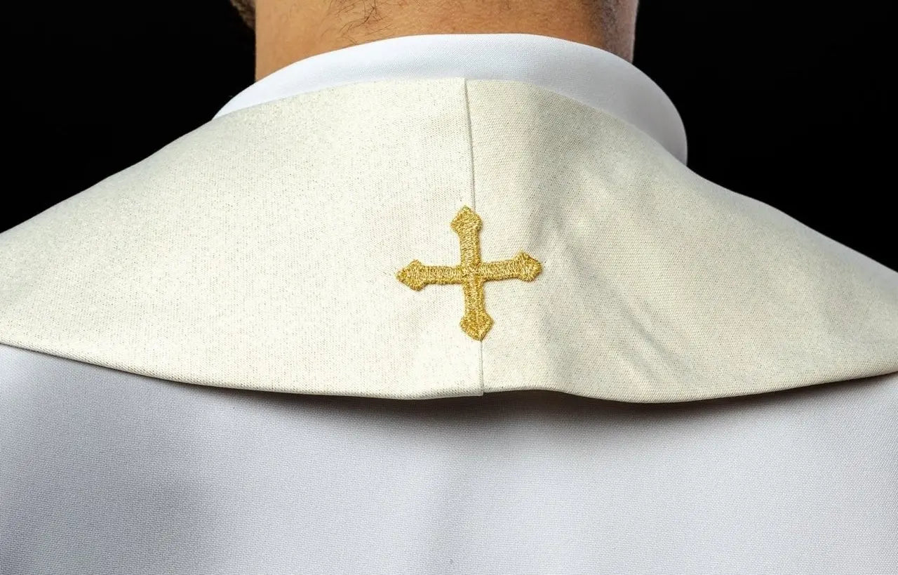 White priest's stole embroidered with stones