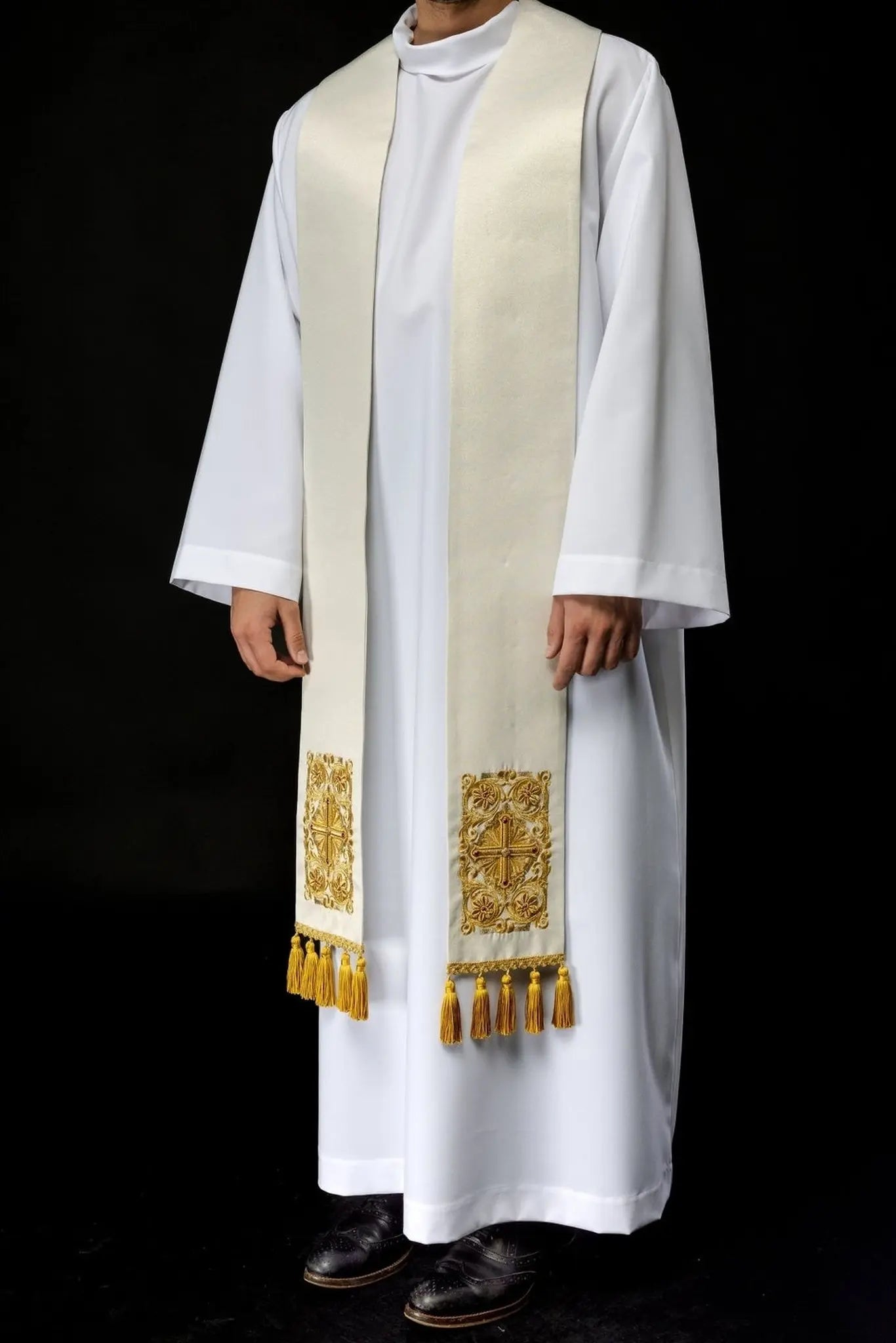 White priest's stole embroidered with stones