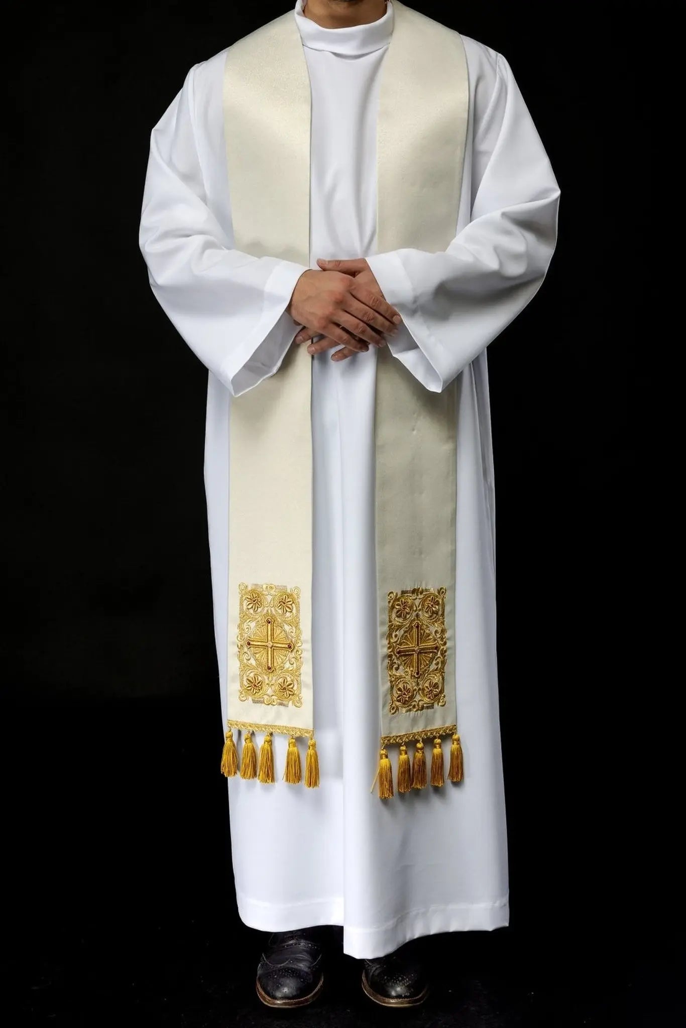 White priest's stole embroidered with stones