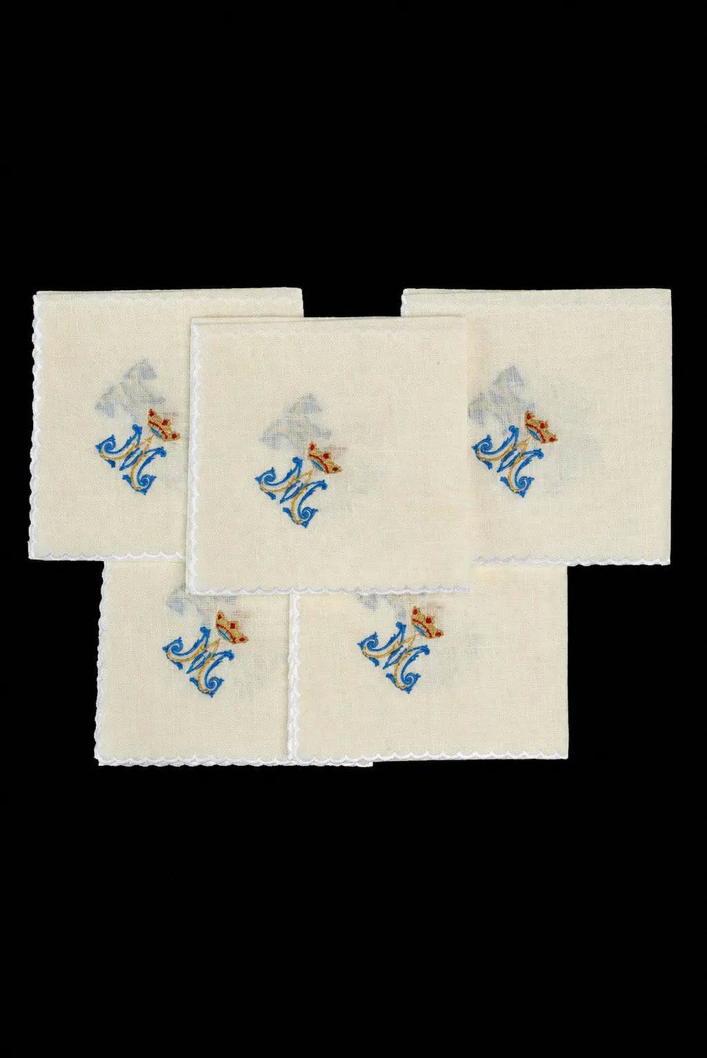 Ensemble de 5 corporaux en lin avec monogramme marial couronné