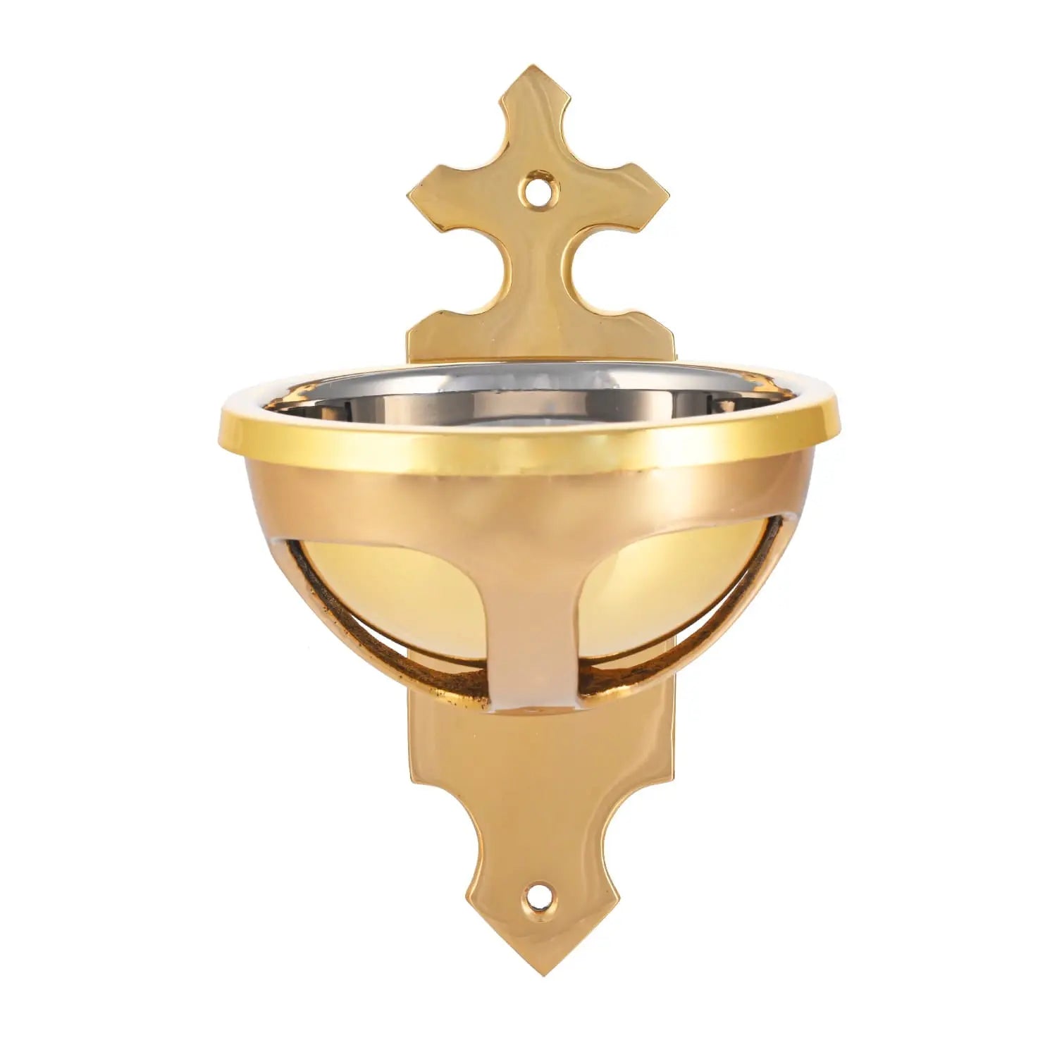 Bénitier en laiton avec poignée en forme de croix