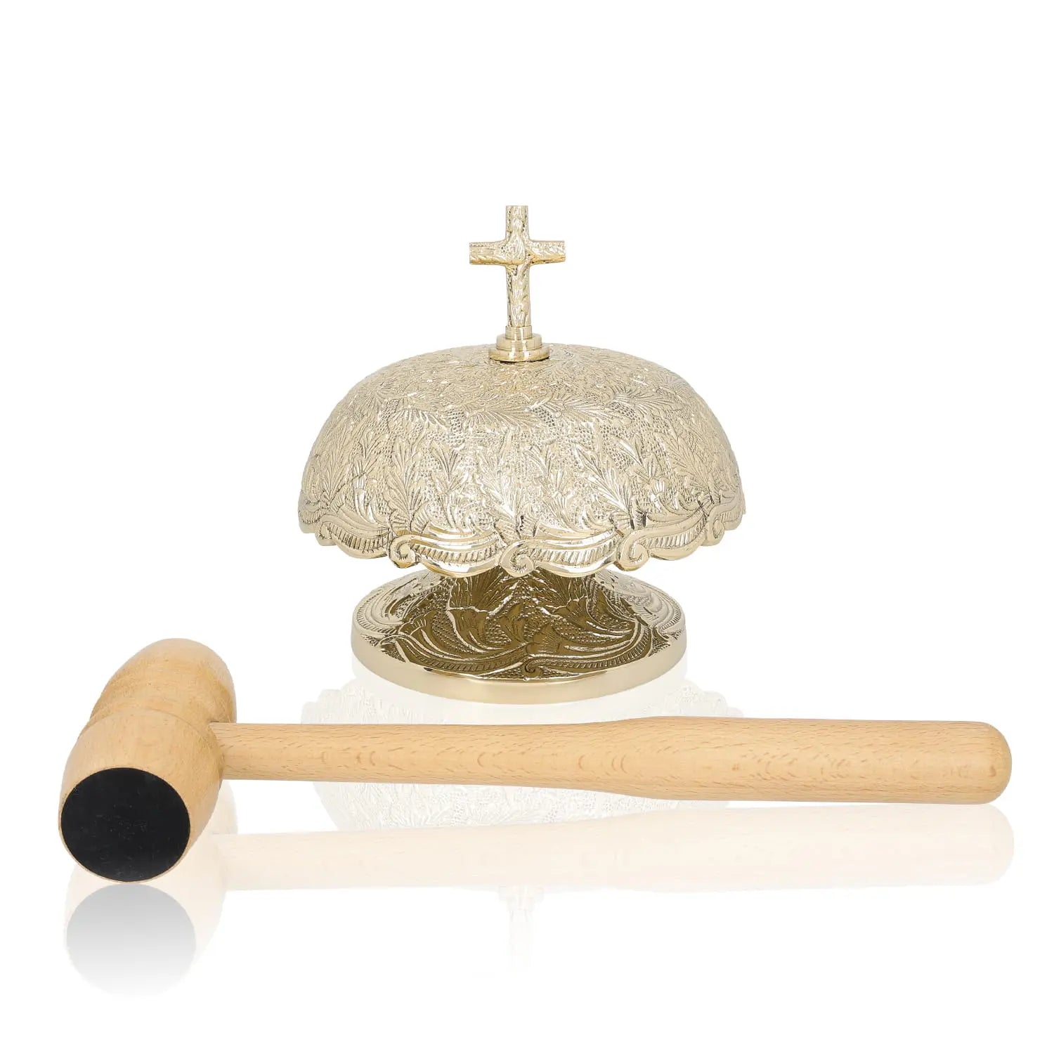 Gong en laiton orné avec maillet en bois