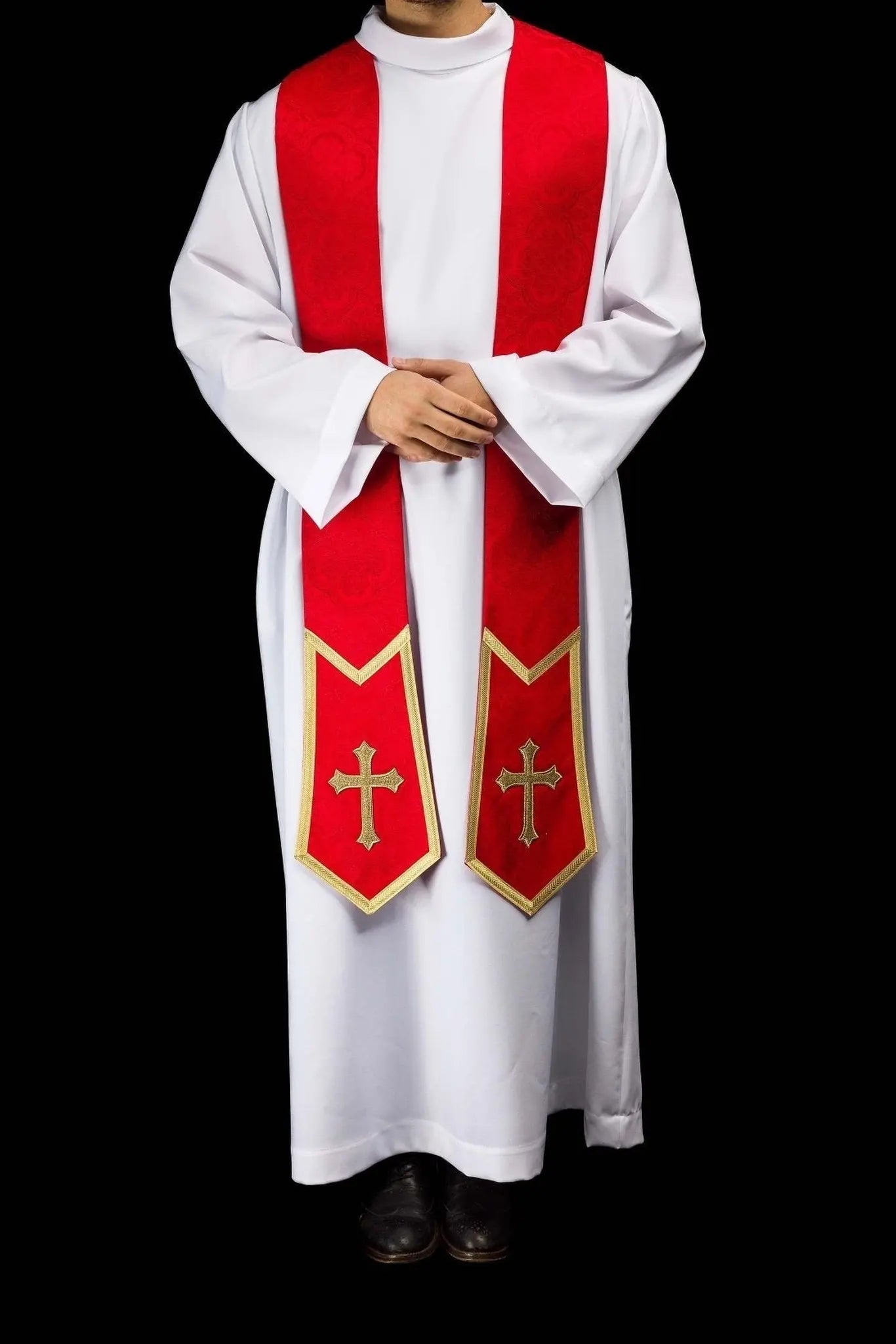 Étole rouge en jacquard avec Croix brodée
