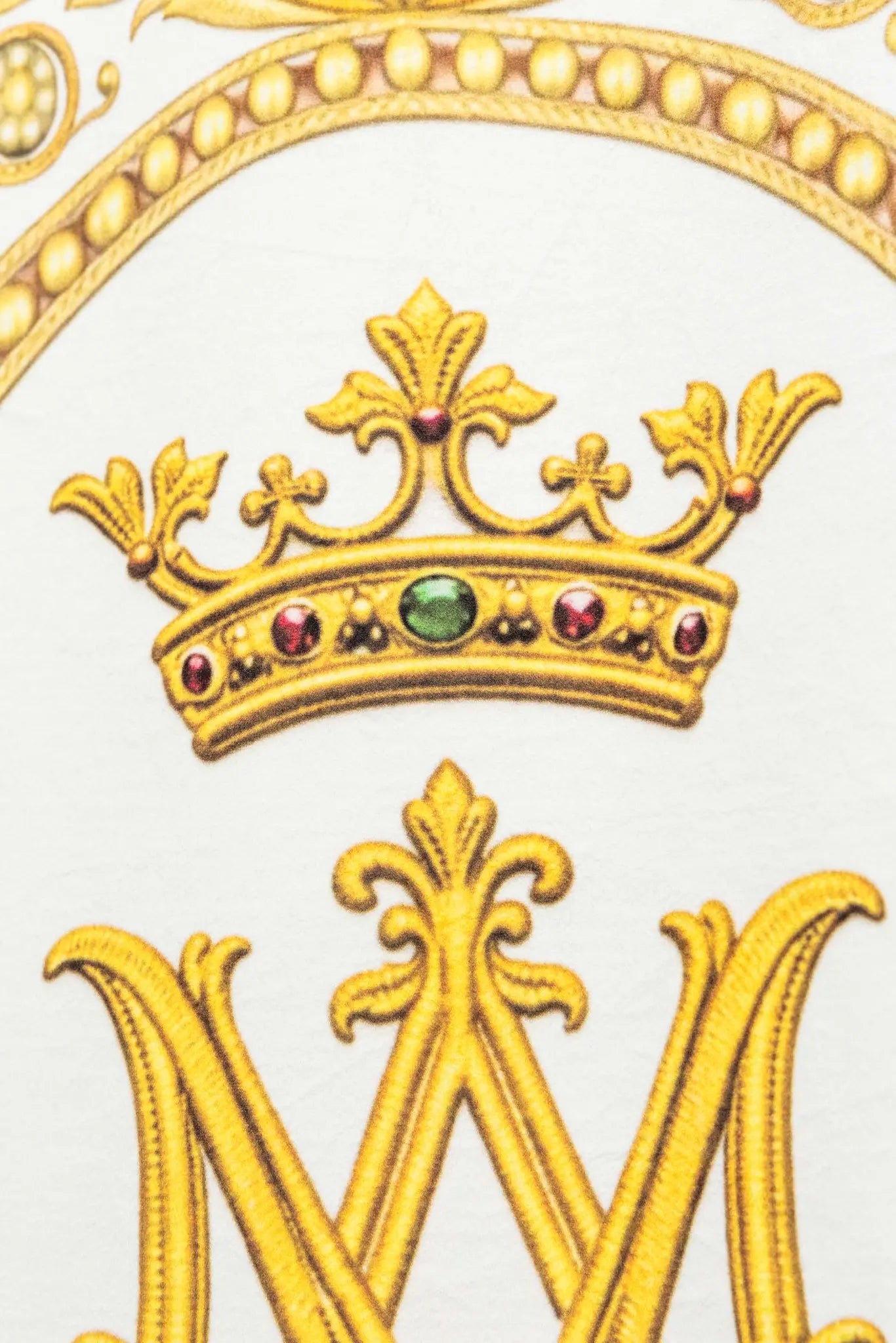 Double-sided processional banner with Our Lady of the Assumption on one side and a Marian monogram on the other, made of velour fabric with gold ornaments and fringes.