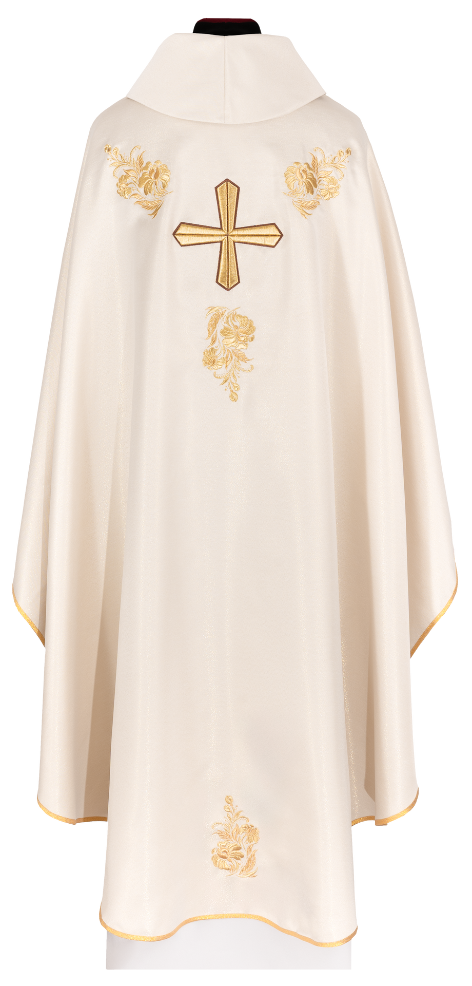 Ornat z bogato haftowanym krzyżem i kołnierzem w kolorze ecru - ORNATY.PL