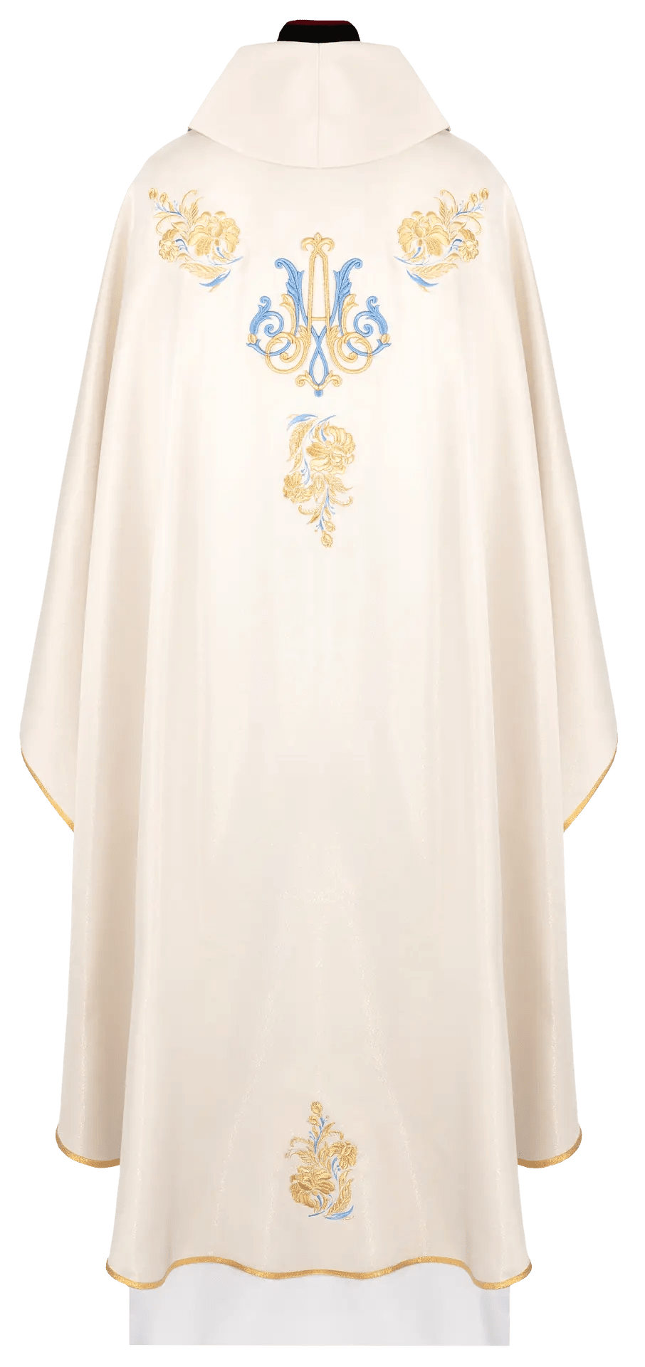 Chasuble brodée avec un motif marial en écru