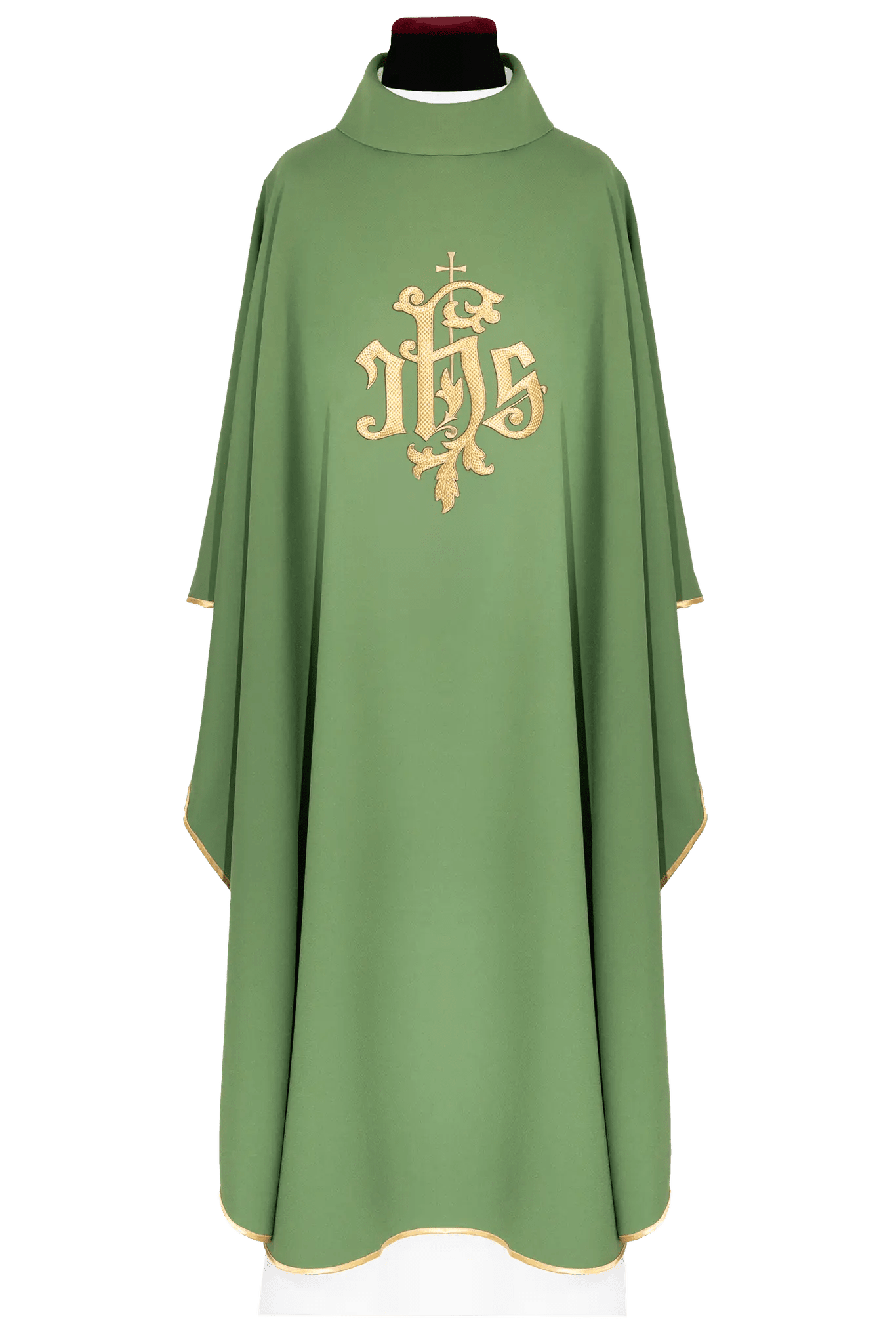 Chasuble verte avec broderie dorée IHS