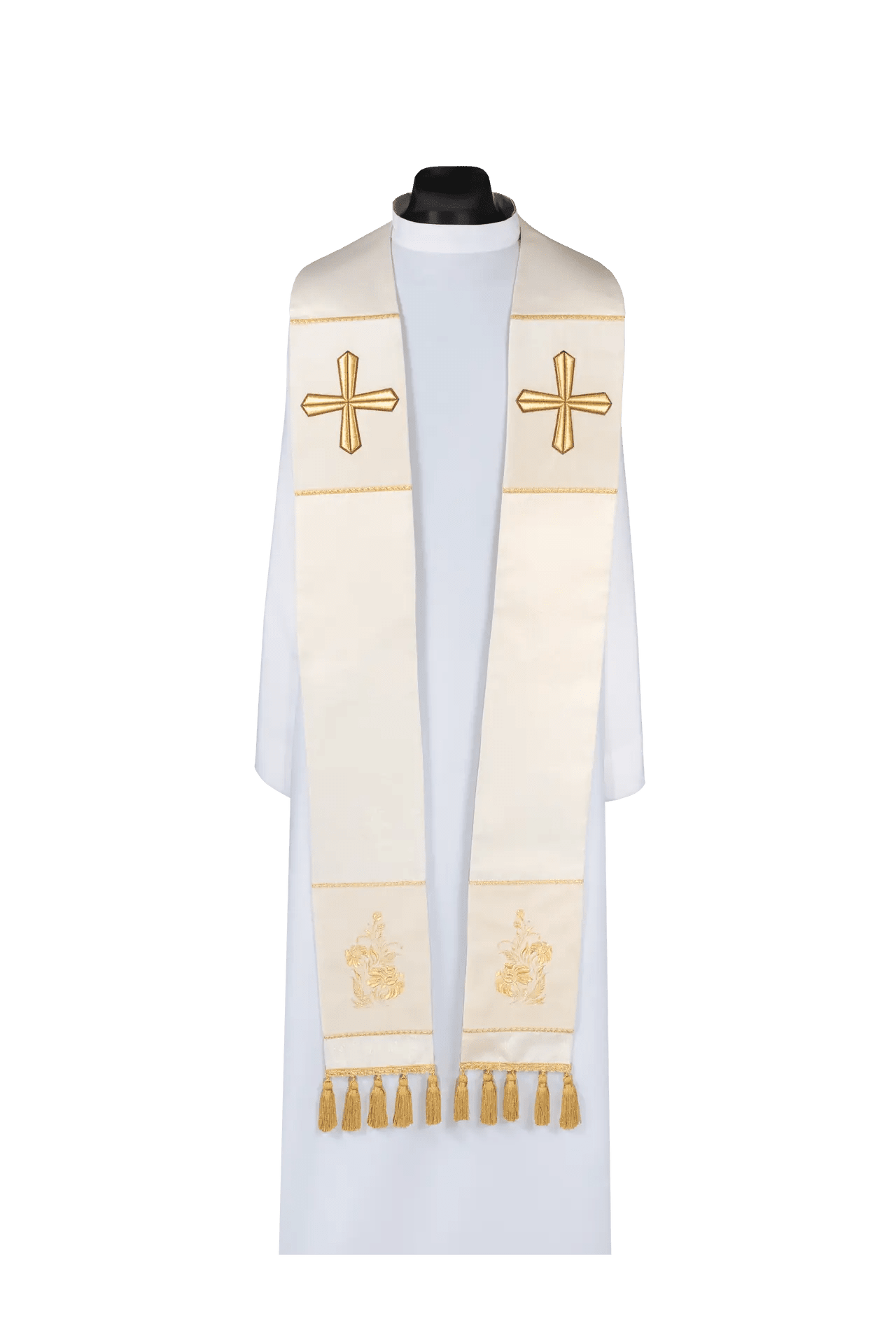 Étole de prêtre brodée avec croix écrue