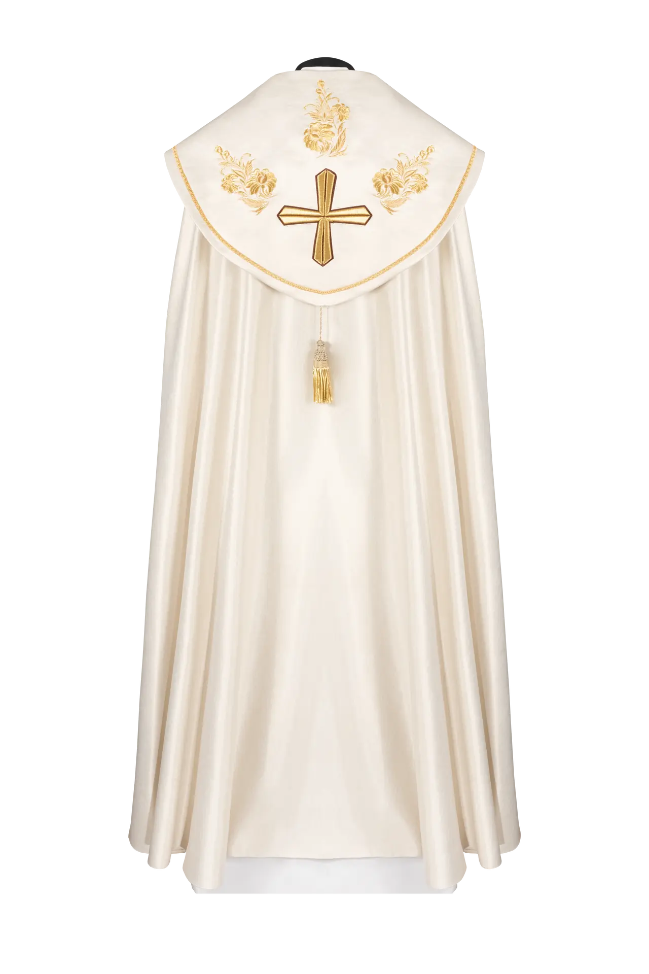 Embroidered liturgical cope with cross ecru